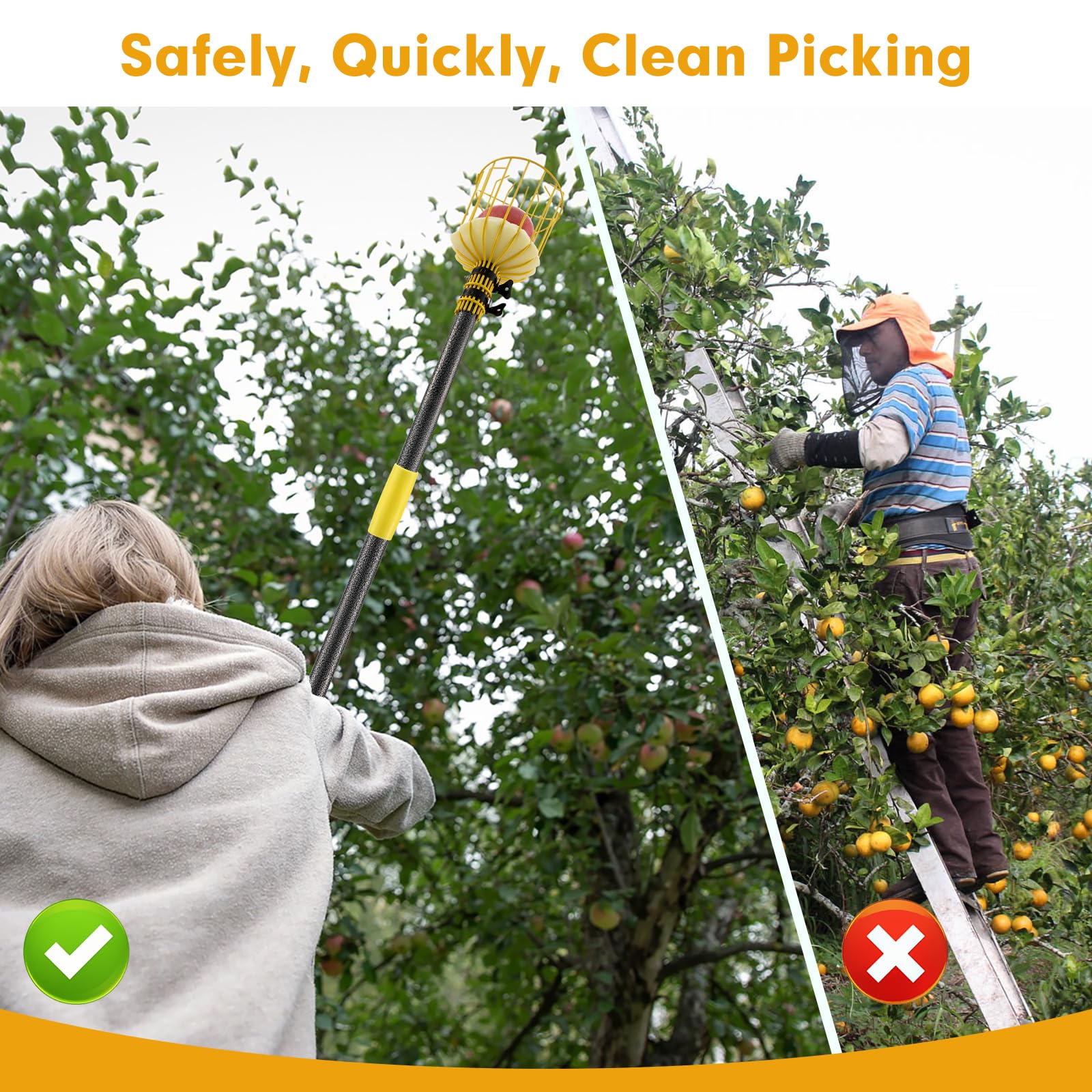 10FT Adjustable Fruit Picker Tool with Pole & Large Basket - Heavy Duty Fruit Harvesting Equipment for Apples, Oranges, Mangoes, Avocados & More - Perfect for Home Orchards, Backyard Harvesting & Commercial Fruit Picking