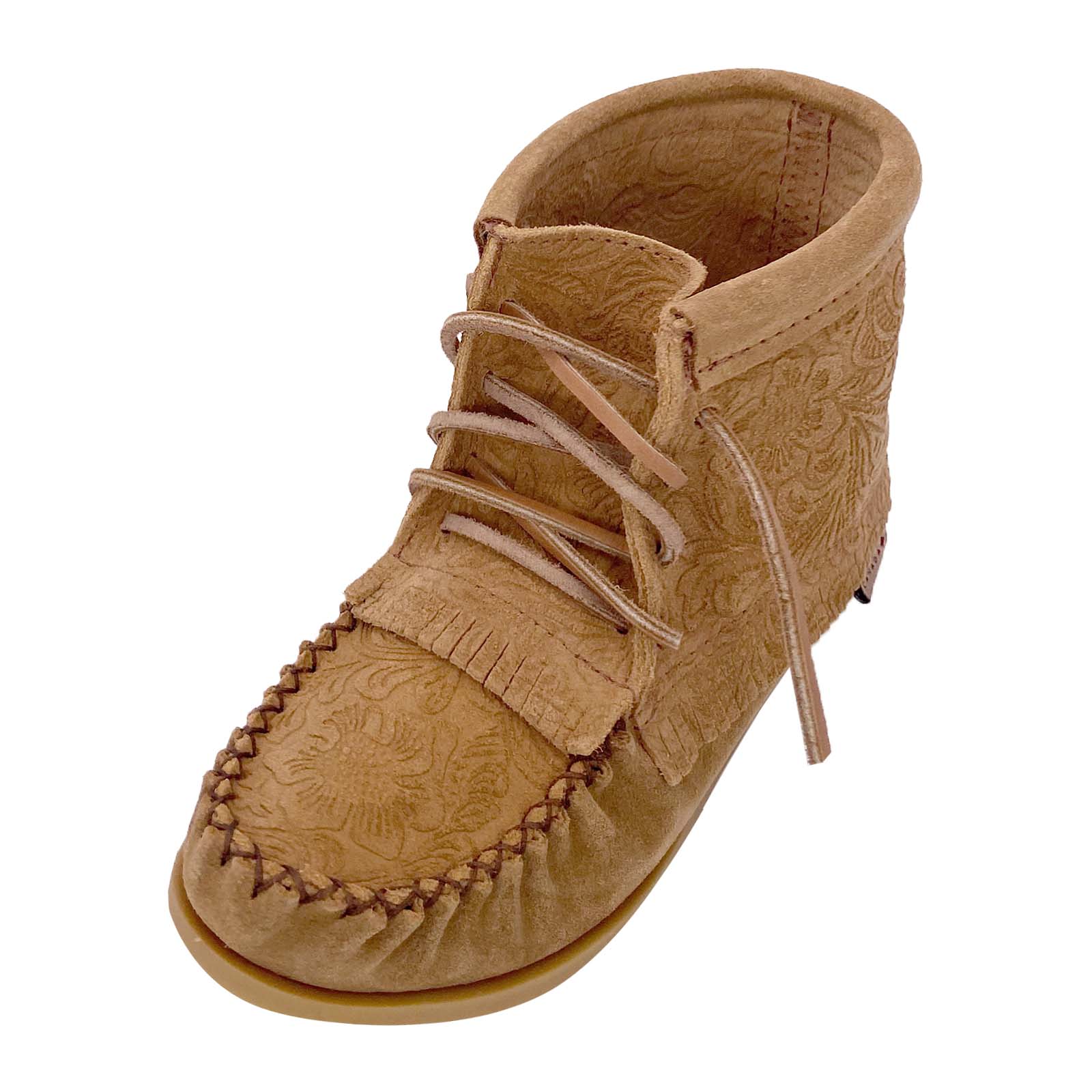 Women's Floral Embossed Suede Moccasin Boots - Comfortable Slip-On Winter Shoes for Casual Outfits & Outdoor Walking