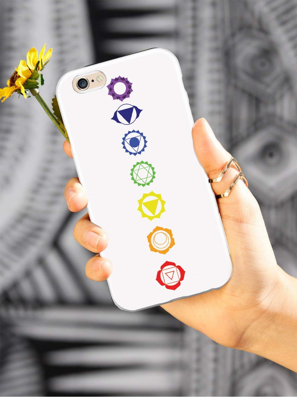 Inspired Cases - Premium 3D Textured Protective Phone Case Compatible with iPhone 11 Pro Max - Seven Chakras Design - White - Perfect for Yoga, Meditation & Spiritual Lifestyle