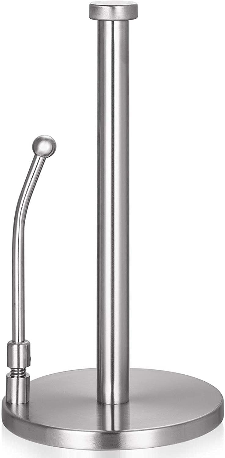 Stainless Steel Paper Towel Holder Stand - Wall Mount & Countertop Paper Towel Dispenser Organizer for Kitchen, Bathroom, Office | Rustproof & Space-Saving Design