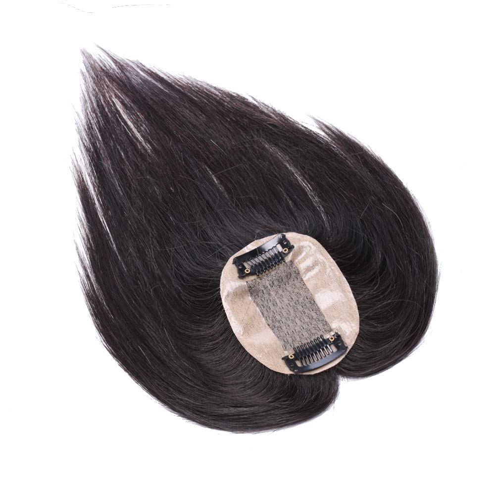 Benehair Clip-in Human Hair Toppers for Women - 100% Real Silk Base Handmade Hair Pieces for Thinning & Grey Hair - 18