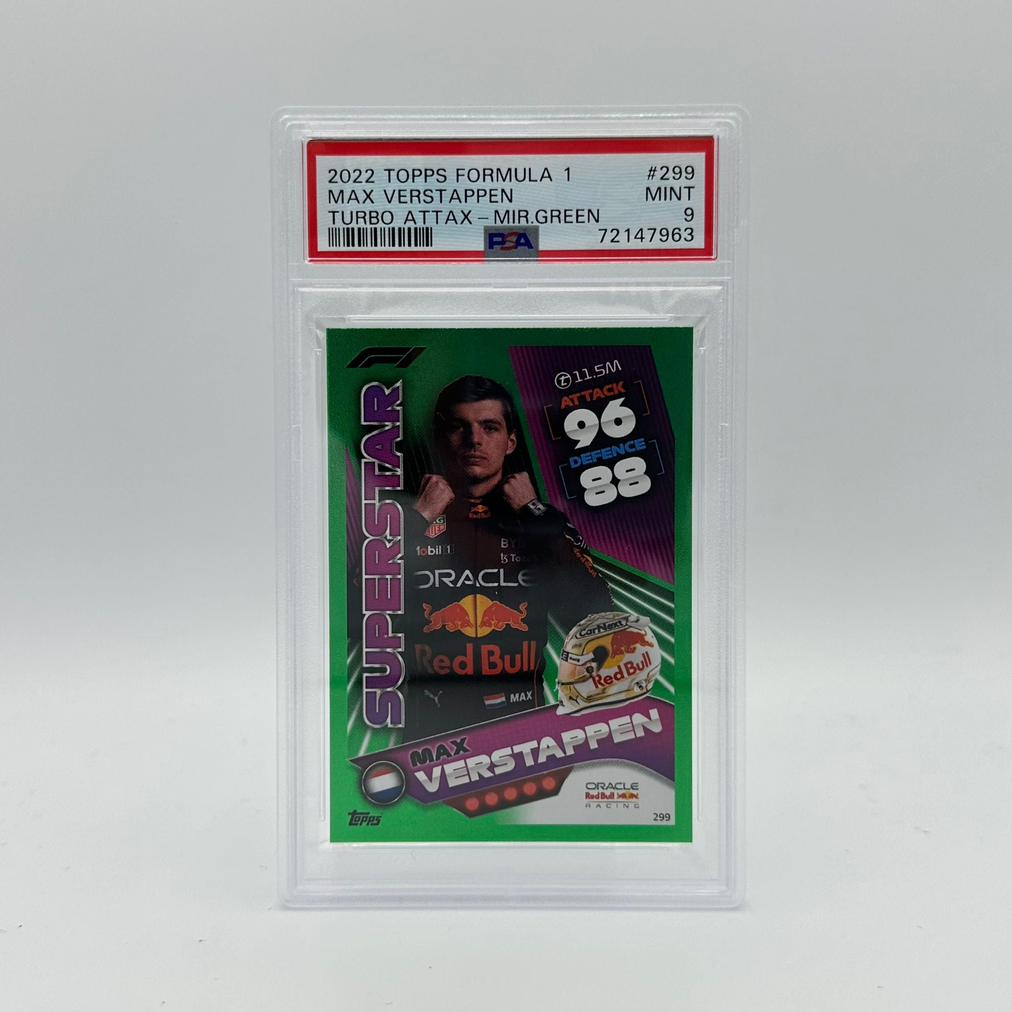 PSA 9 Graded Max Verstappen #299 Superstar Mirror Green Parallel 249/500 - F1 Racing Collectible Card for Display & Investment