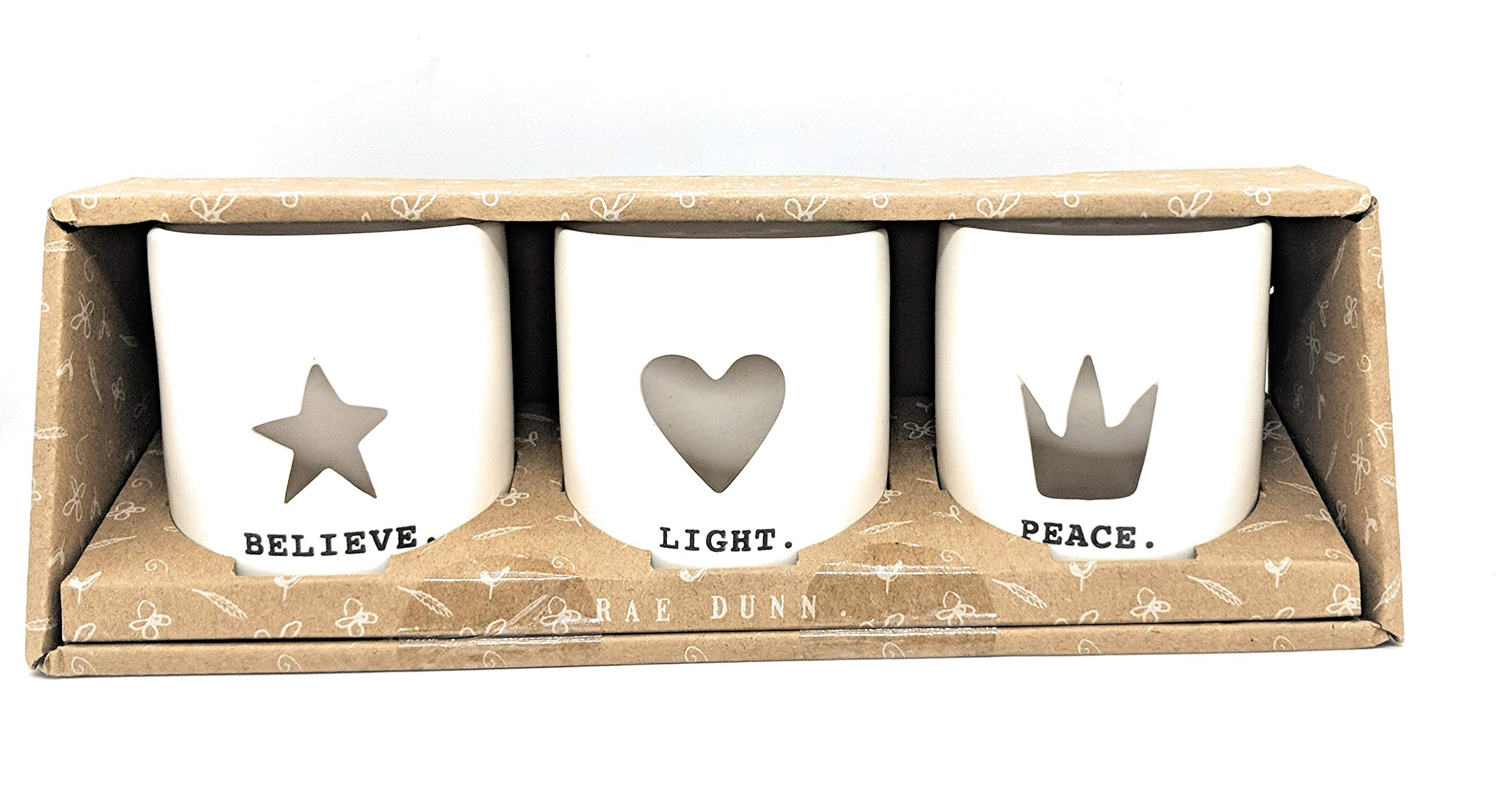 Rae Dunn Ceramic Votive Candle Holders - Set of 3 with Inspirational 