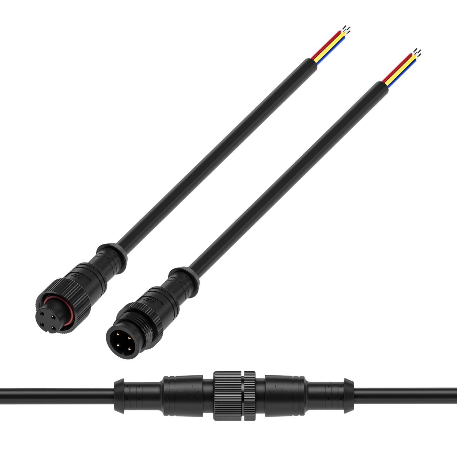 BTF-LIGHTING 4 Pin IP67 Waterproof Electrical Connector - 20AWG Male Female Metal Nut Connector with 20cm Extension Cable for LED Strip Lights - Perfect for Cars, Trucks, Boats & Indoor/Outdoor Lighting Projects