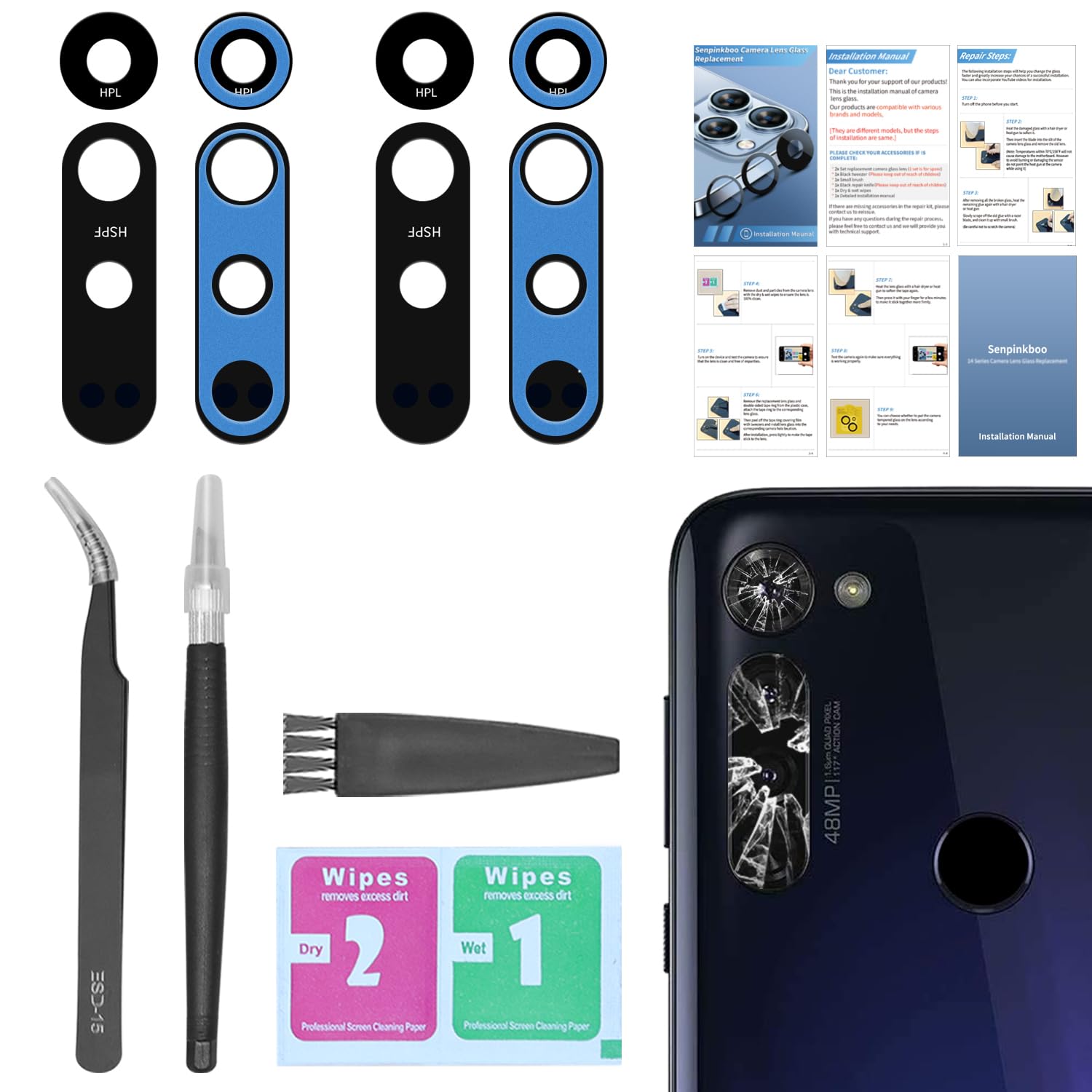 2 Pack Rear Camera Lens Glass Replacement for Motorola Moto G Stylus (2020) XT2043 - with Pre-Installed Adhesive, Repair Tool Kit & Installation Guide - Perfect for DIY Phone Repair at Home or Office