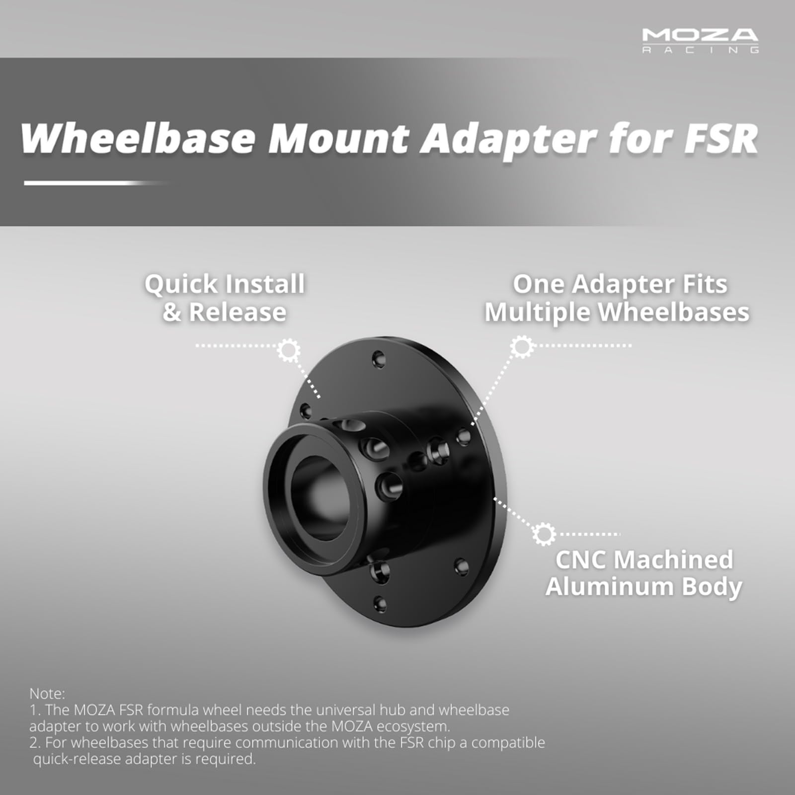 MOZA Universal Hub & Wheelbase Mount Adapter Kit - Compatible with FSR Formula Wheel, KS Steering Wheel, TSW Truck Wheel & Vision GS Steering Wheel | Perfect for Racing Simulators, Gaming Setups & Professional Driving Systems