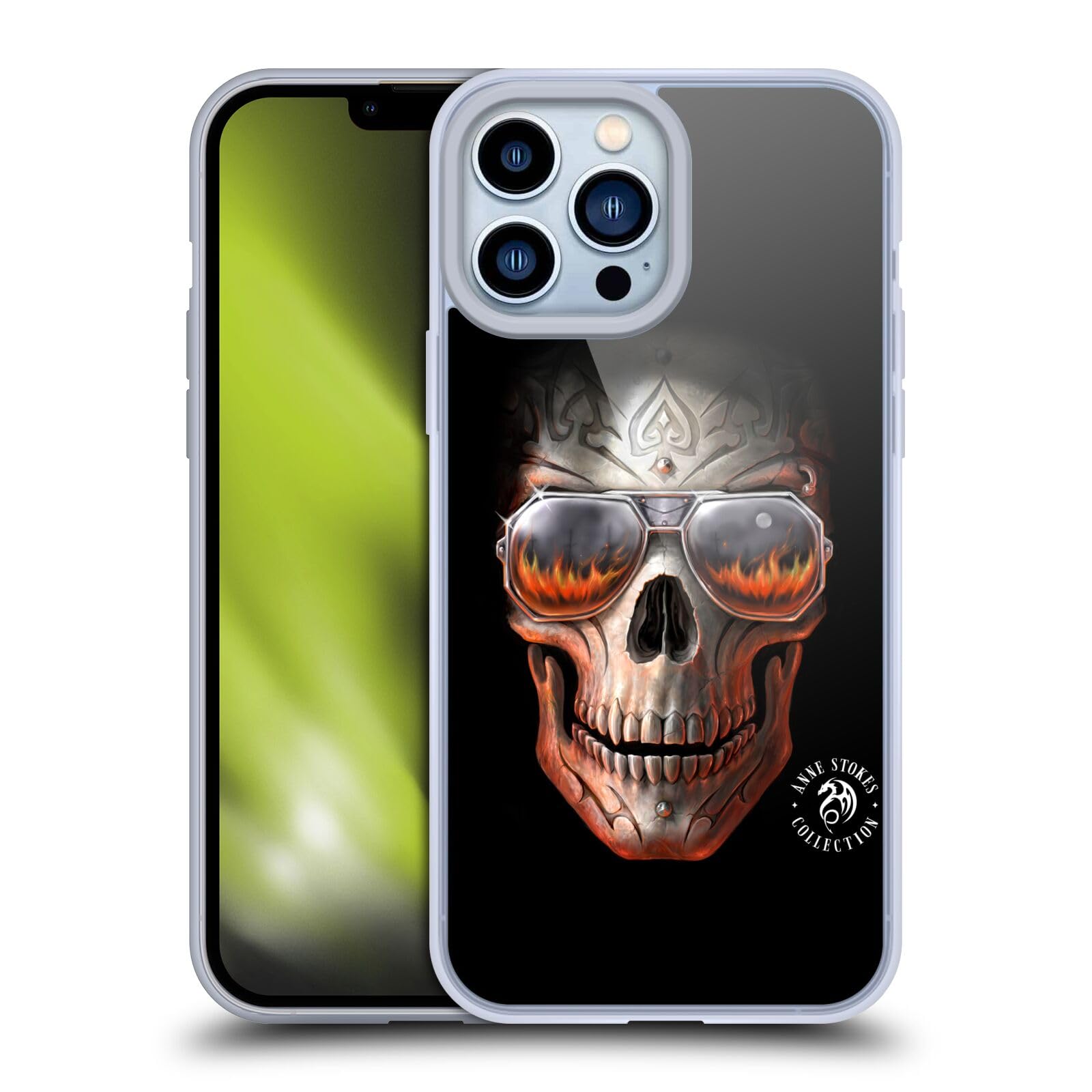 Officially Licensed Anne Stokes Skull Fire Tribal Soft Gel Case for Apple iPhone 13 Pro Max - Gothic Protective Phone Cover for Everyday Use, Parties & Halloween