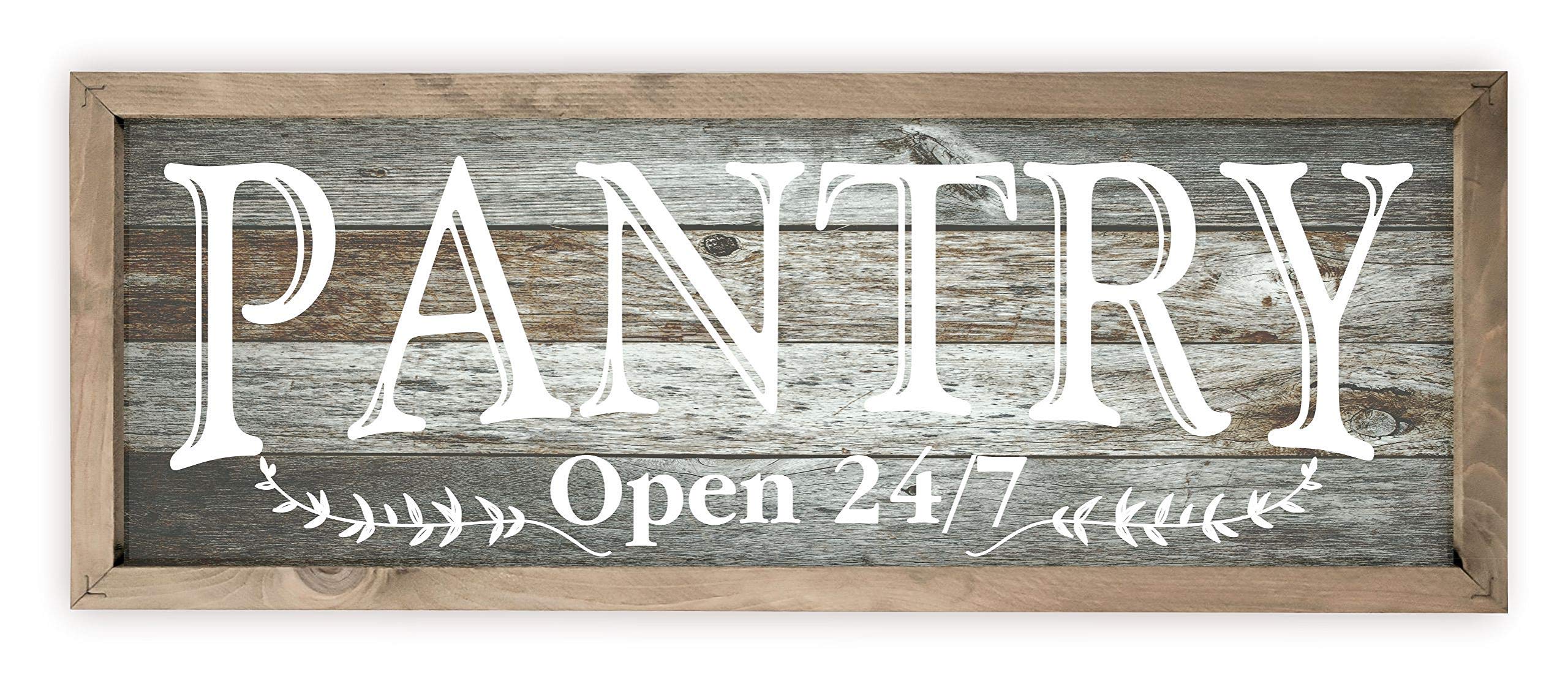 Rustic Gray Wood Framed Wall Decor Sign 10x30 - Pantry Open 24/7 - Perfect for Farmhouse Kitchen, Dining Room & Country Style Home Decor