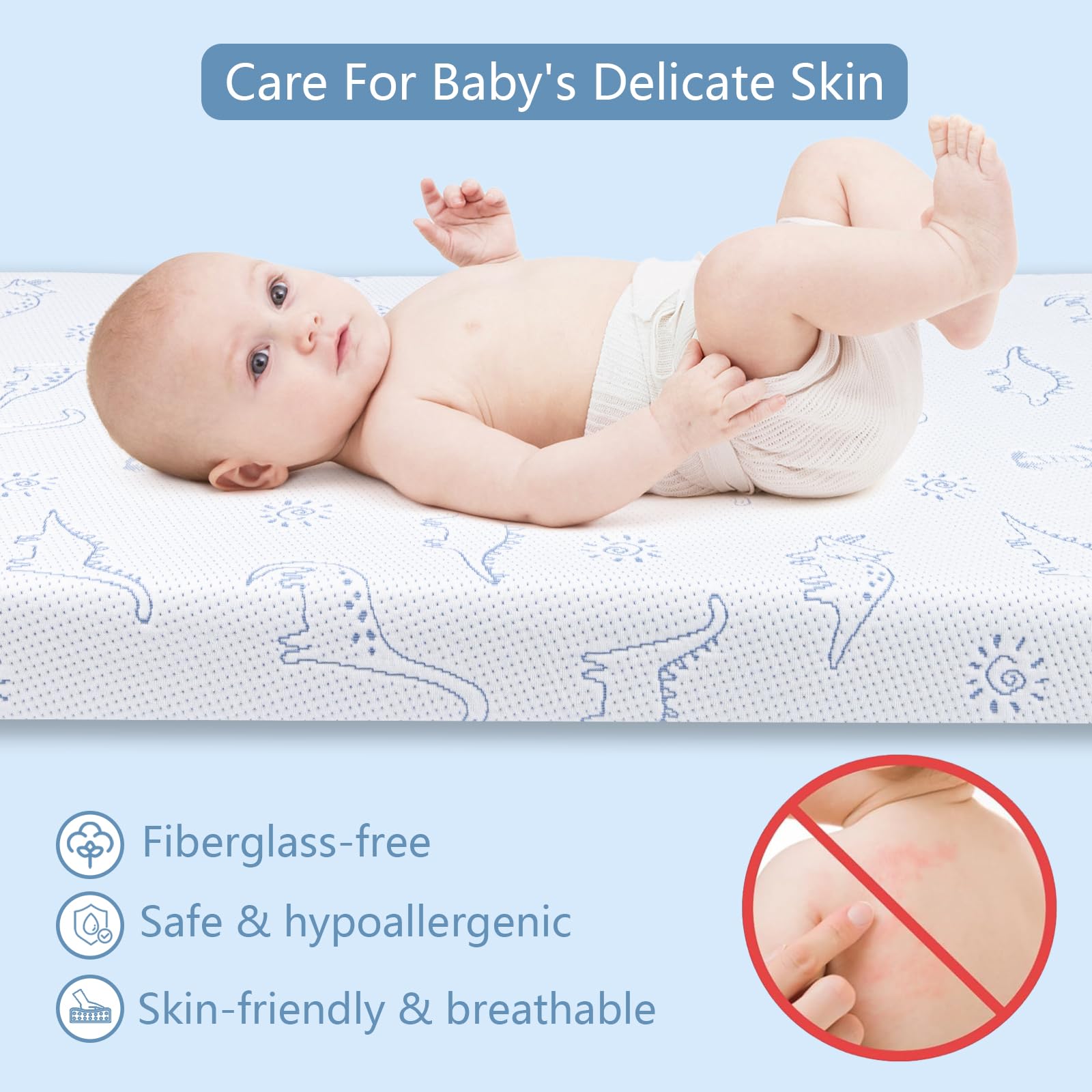 **Mochen Dual-Sided Memory Foam Pack and Play Mattress Pad for Babies & Toddlers – 38x26 Inch Portable Mini Crib Mattress with Ultra-Soft Dinosaur Cover, Removable & Washable – Perfect for Travel, Daycare & Home Nursery**