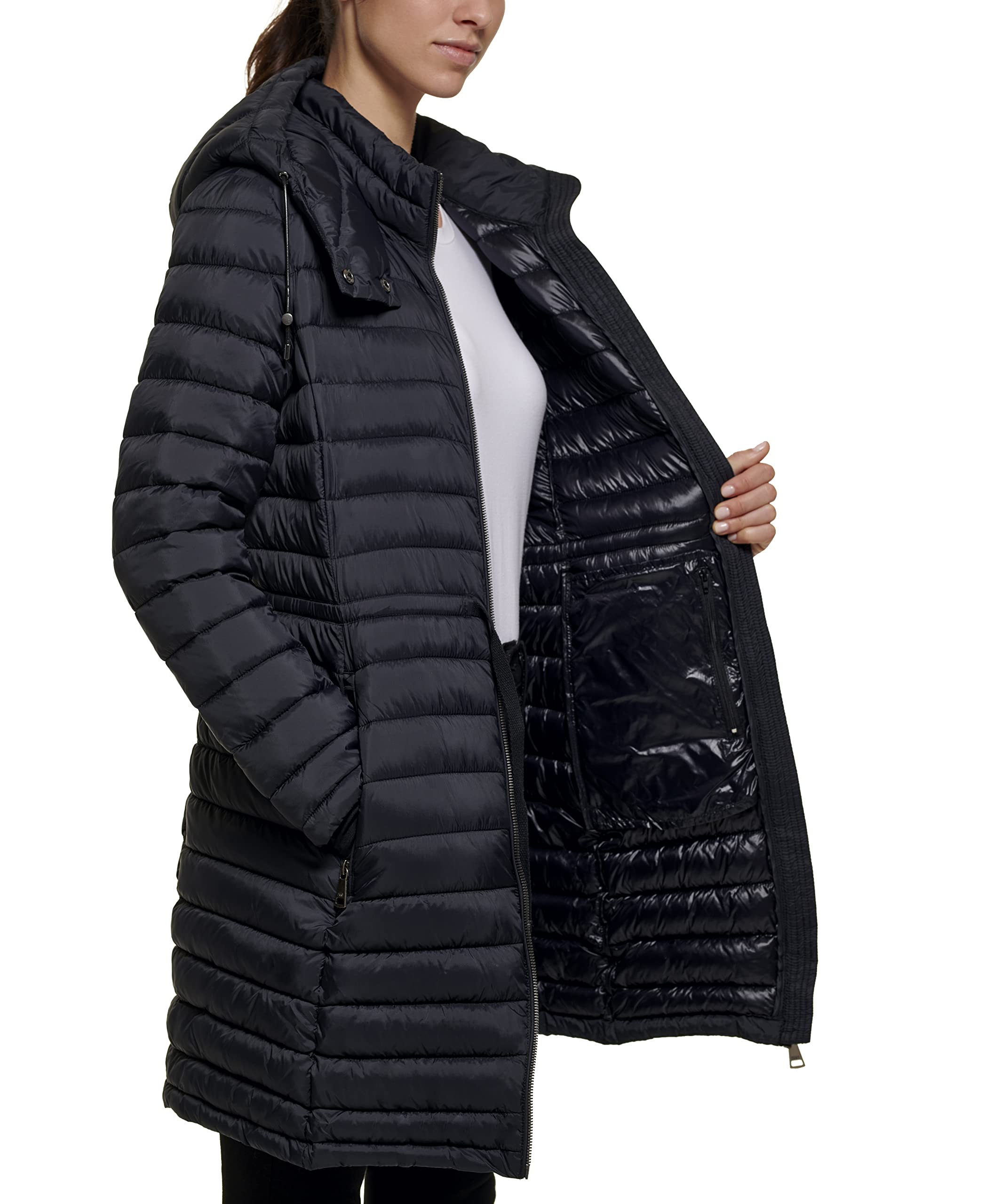 DKNY Women's Long Quilted Puffer Jacket - Winter Warm Coat, Water-Resistant Down Parka for Cold Weather, Fashionable Outerwear for Everyday Wear & Outdoor Activities
