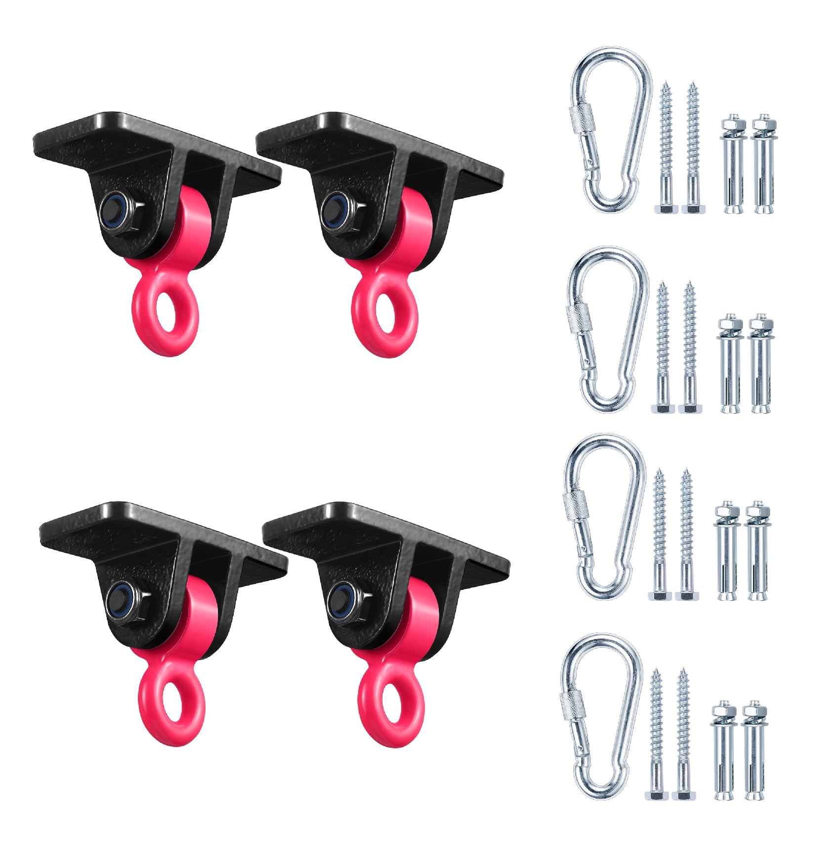 Heavy Duty Swing Hangers for Wooden Swing Sets - 4 Pack Black & Red with Snap Hooks - Indoor/Outdoor Playground, Porch, Backyard & Tree Swing Installation