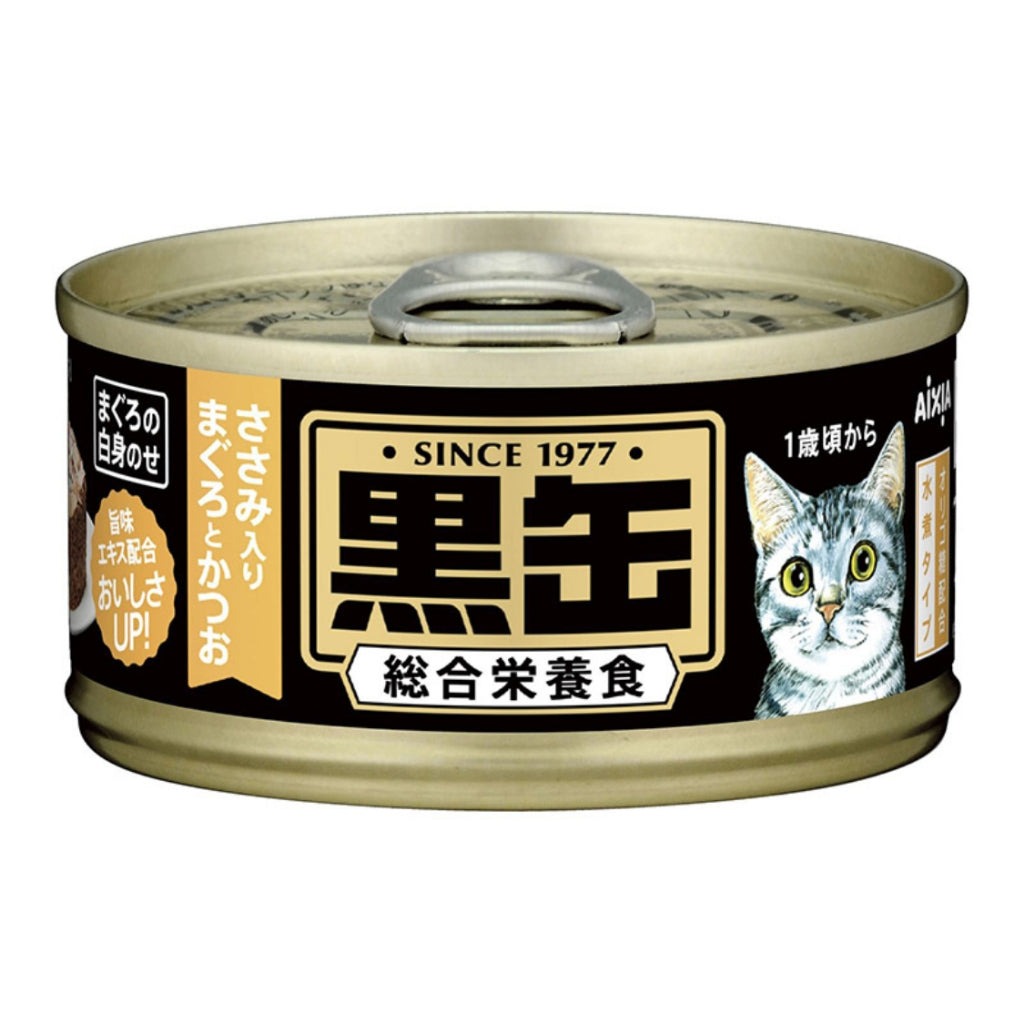 Aixia Kuro Can Wet Cat Food 80g - Tuna & Skipjack Whitebait Chicken Flavor - High Protein, Rich in Vitamins for Adult Cats - Perfect for Mealtime, Travel & Treats