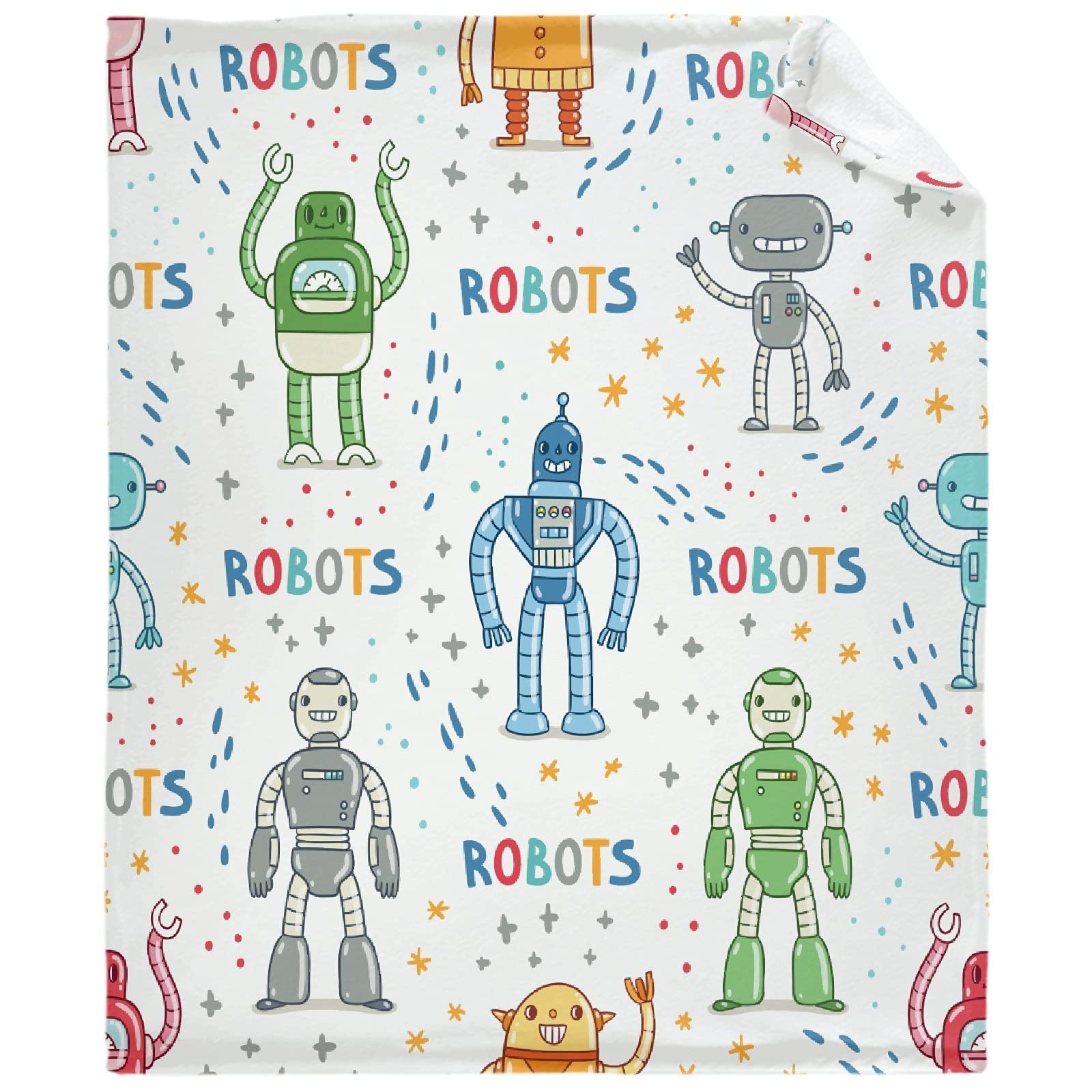 Colorful Cartoon Robots Flannel Blanket - Ultra Soft & Warm 120x90 Inch - Cozy Shaggy Lightweight Throw for Bed, Couch, Sofa - Perfect for Family Movie Nights & Winter Snuggles