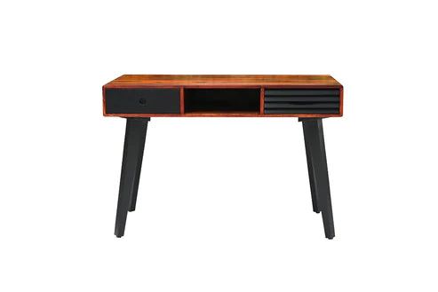 Solid Sheesham Wood Desk with 2 Drawers - 114x58x76Cm Home Office Desk for Study, Work & Writing - Modern Wooden Computer Table for Small Spaces