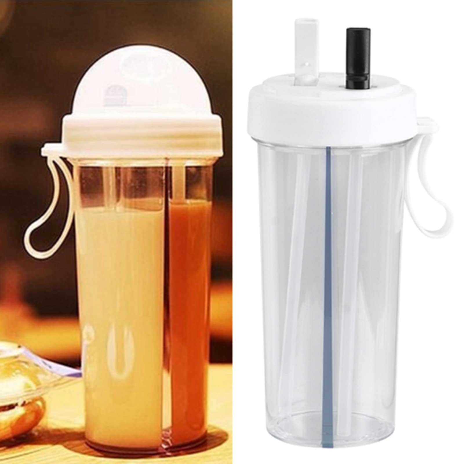 600ml Creative Straw Water Bottle - Insulated Stainless Steel Hydration Cup with Lid for Gym, Office & Outdoor Activities (White)