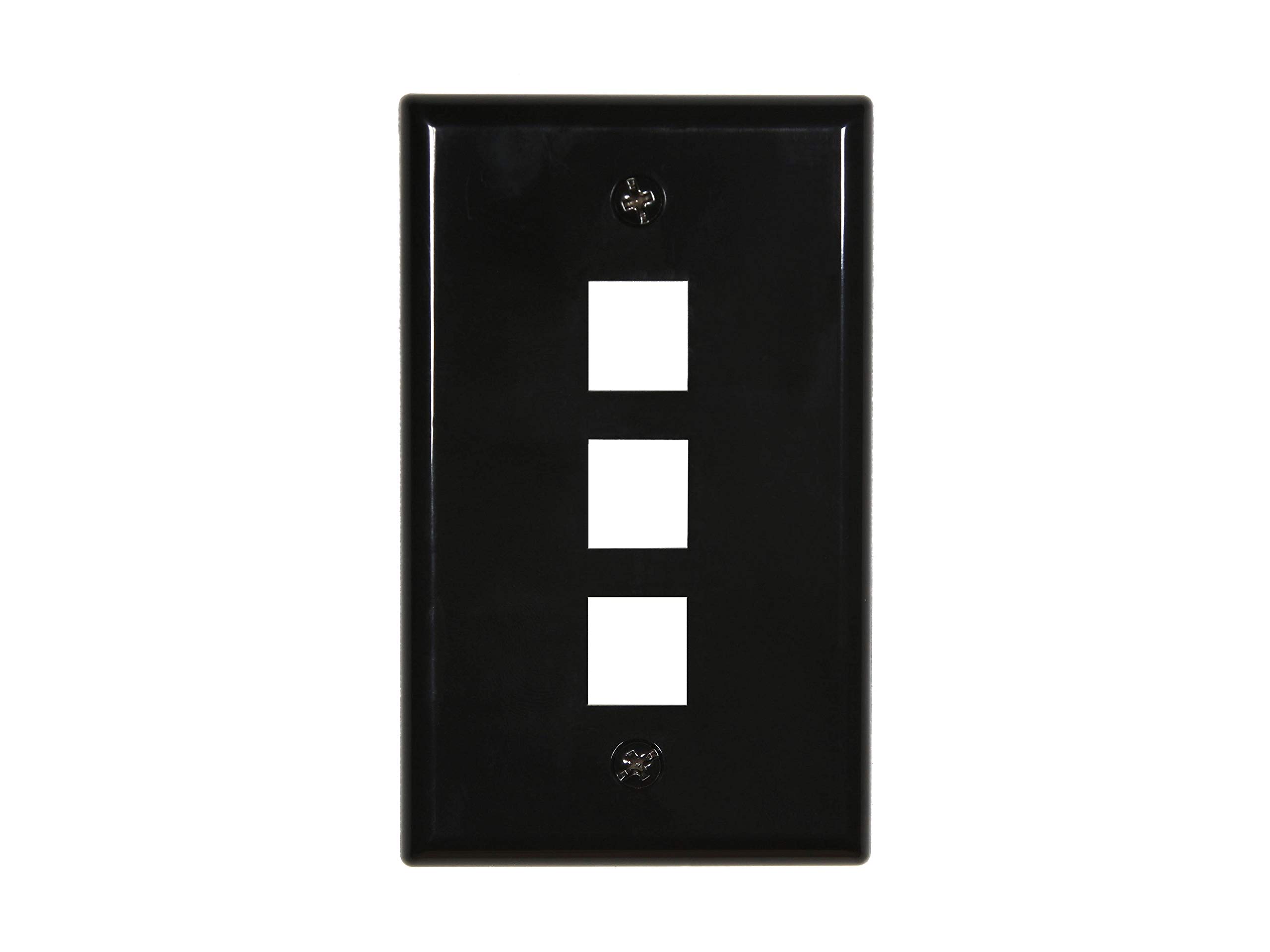 3-Port Keystone Wall Plate - Black - High-Quality Ethernet & Network Jack Cover for Home & Office Wiring