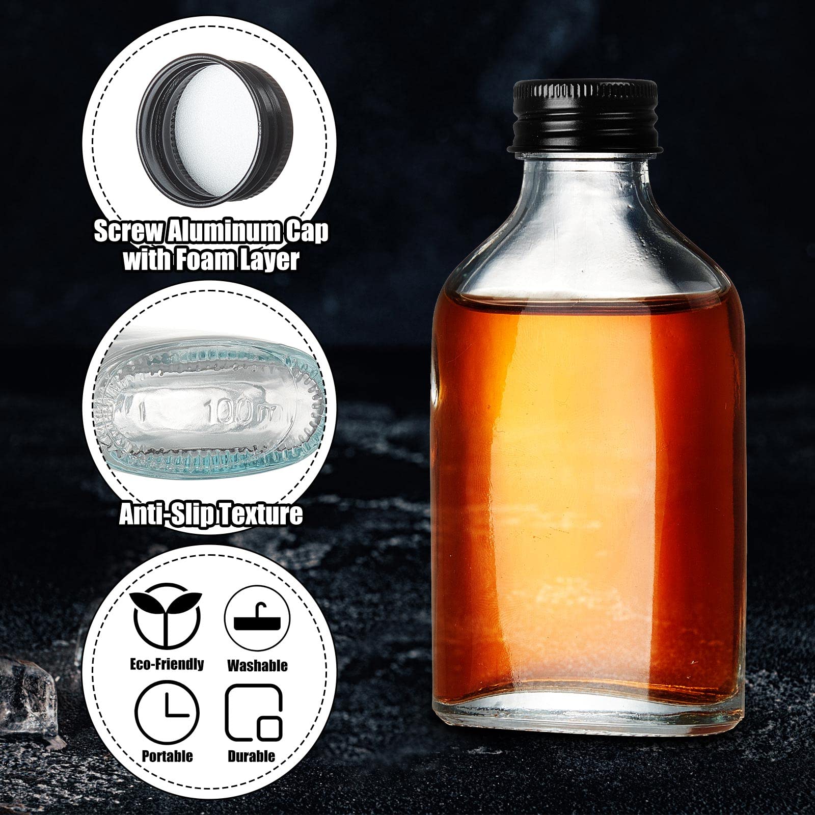 48 Pcs Clear Glass Bottles with Lids - 100ml (3.4oz) Mini Empty Liquor Bottles for DIY Alcohol, Essential Oils, Beer & Champagne - Perfect for Home Brewing, Party Favors, Wedding Decor & Craft Projects