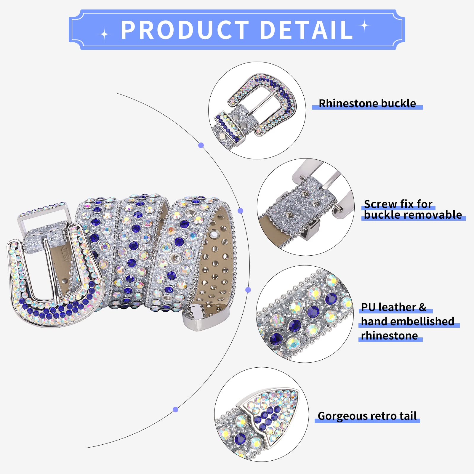 Luxury Rhinestone Belt for Men & Women - Western Bling Bling Crystal Diamond Studded Strap - Perfect for Cowboy Boots, Jeans & Western Fashion Outfits
