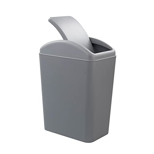 Xowine 4.2 Gallon Plastic Swing Top Trash Can with Lid - Small Garbage Bin for Kitchen, Bathroom, Office & Dorm - Odor-Proof & Space-Saving Design (Gray)