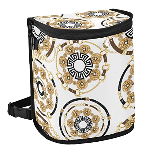 Gold Baroque Design Collapsible Car Trash Can - Leakproof Hanging Car Trash Bag, Portable Vehicle Organizer for SUV, Sedan & Camping - Large Capacity for Headrest or Console Storage