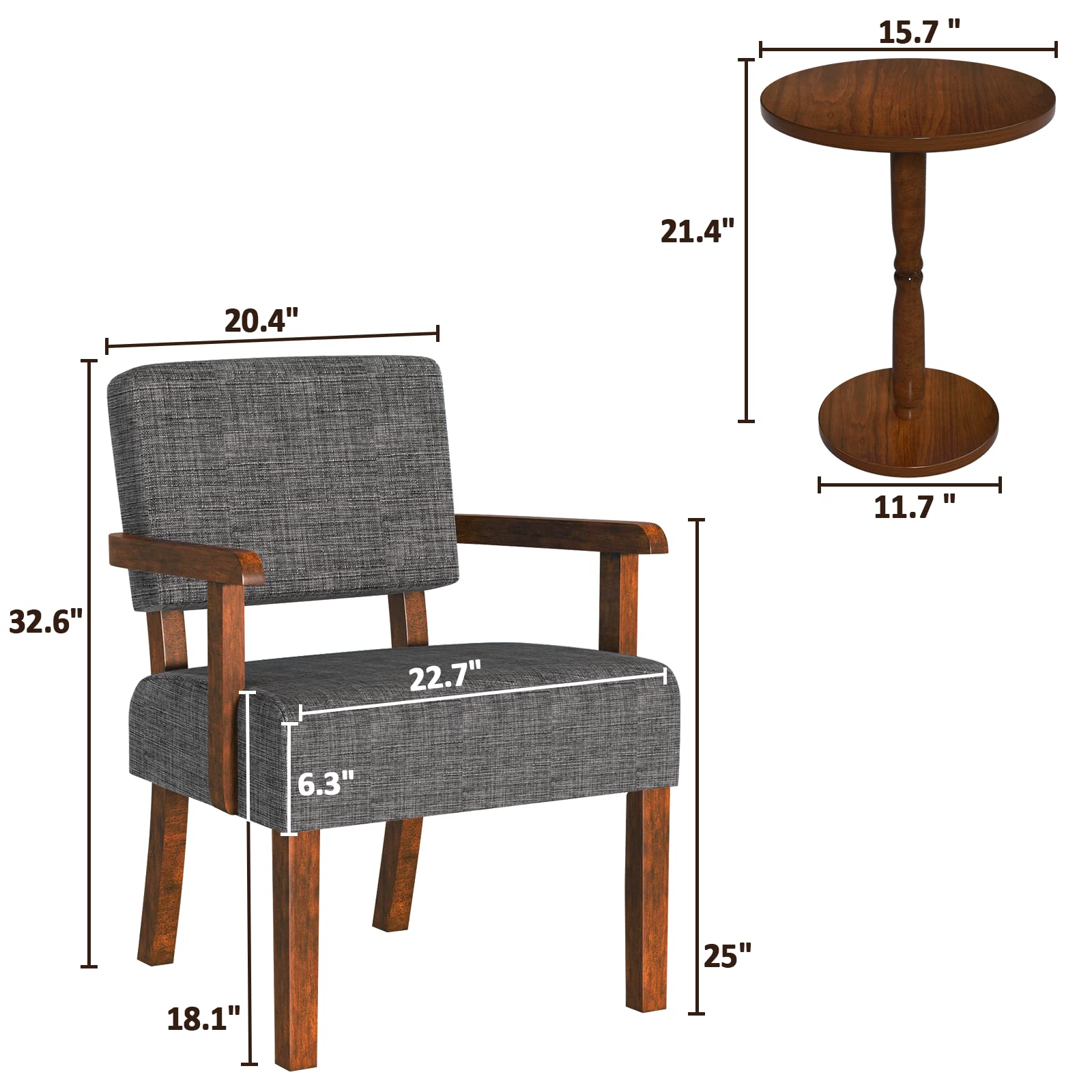 2-Piece Accent Chair Set with Side Table - Soft Upholstered Armchairs for Living Room, Bedroom, Reading Nook & Waiting Area - Modern Grey Lounge Chairs (AC01) - Perfect for Small Spaces, Home Office & Cozy Corners