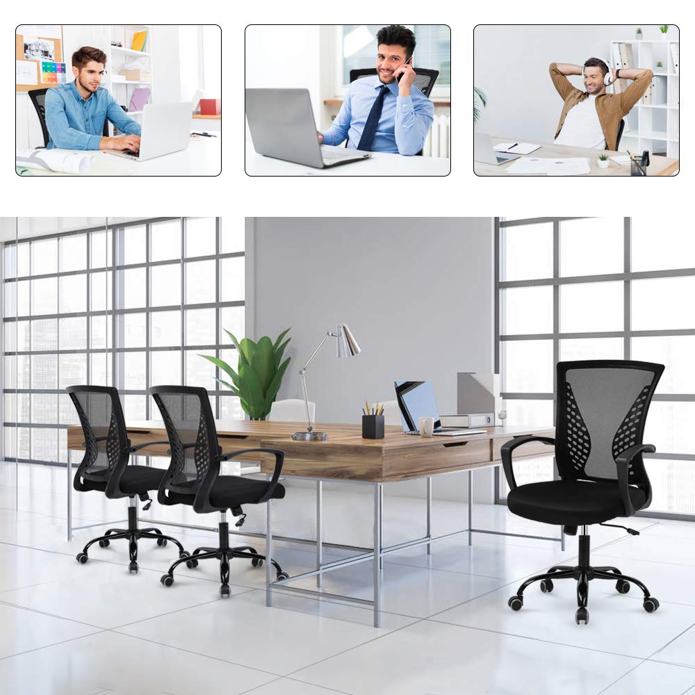 Ergonomic Office Chair with Lumbar Support - Adjustable Mesh Back Executive Chair, Swivel Rolling Task Chair for Home Office & Conference Room - Breathable Comfort for Long Hours (Black) - Perfect for Remote Work, Gaming & Study Sessions