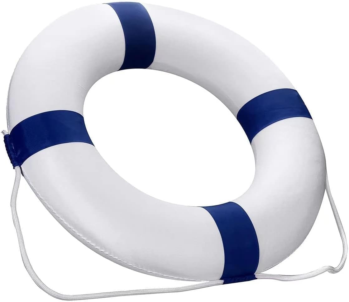 Life Ring Pool Safety Ring - 52cm/20.5inch Swim Foam Buoy with Rope, Red Emergency Flotation Device for Swimming Pools, Lakes, Beaches & Boating Safety