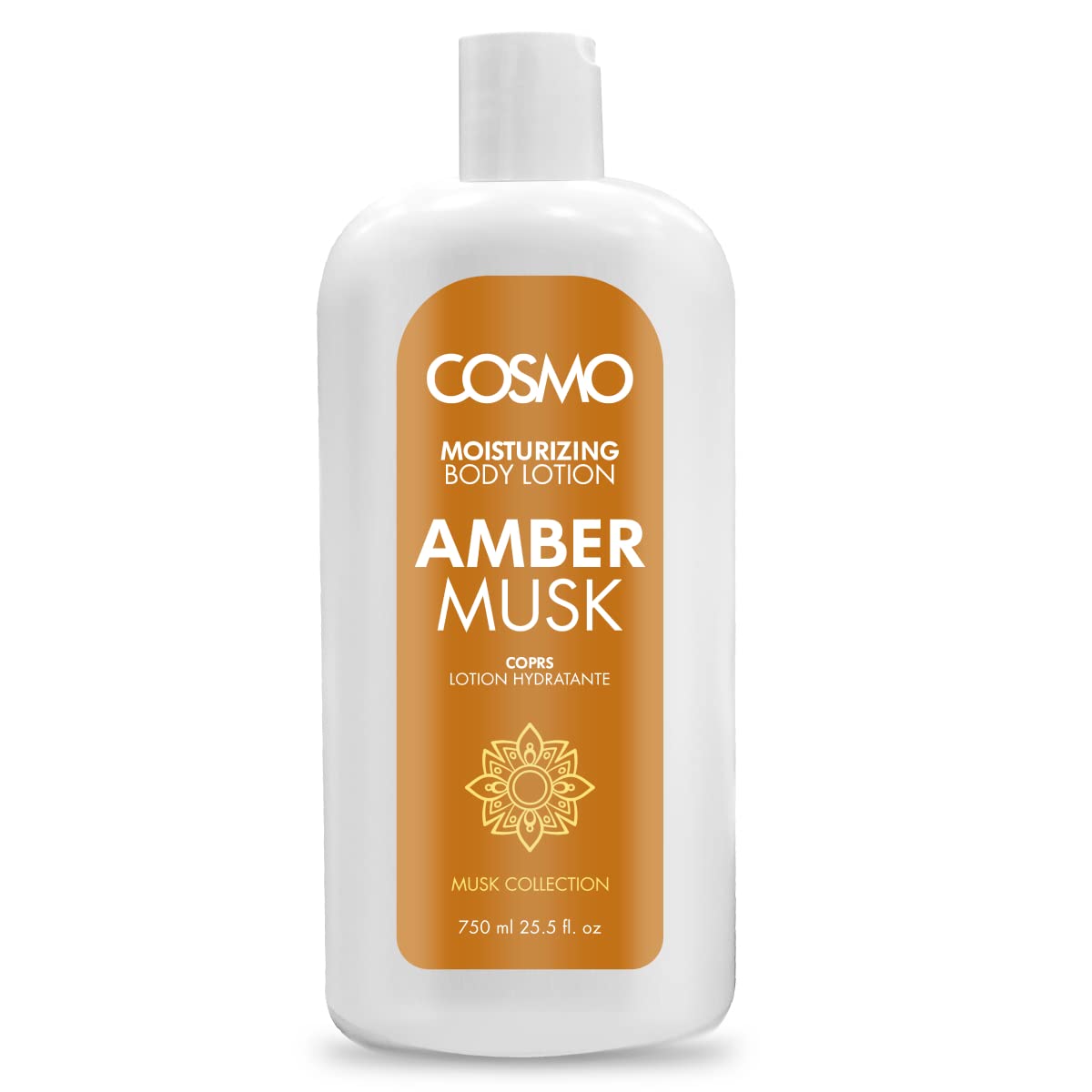 Cosmo New Musk Collection Moisturizing Body Lotion - Amber Musk Scent 750ml for Men & Women, Hydrating Dry Skin Care, All Skin Types, Hand Face & Body Moisturizer - Perfect for Daily Use, After Shower & Nighttime Skincare Routine