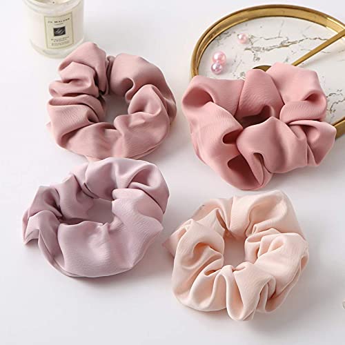 Belicia Satin Hair Scrunchies 6 Pack - Soft Elastic Hair Ties for Women & Girls, Pink Solid Ponytail Holders, Gentle No-Slip Hair Accessories for Daily Use, Workout, and Special Occasions
