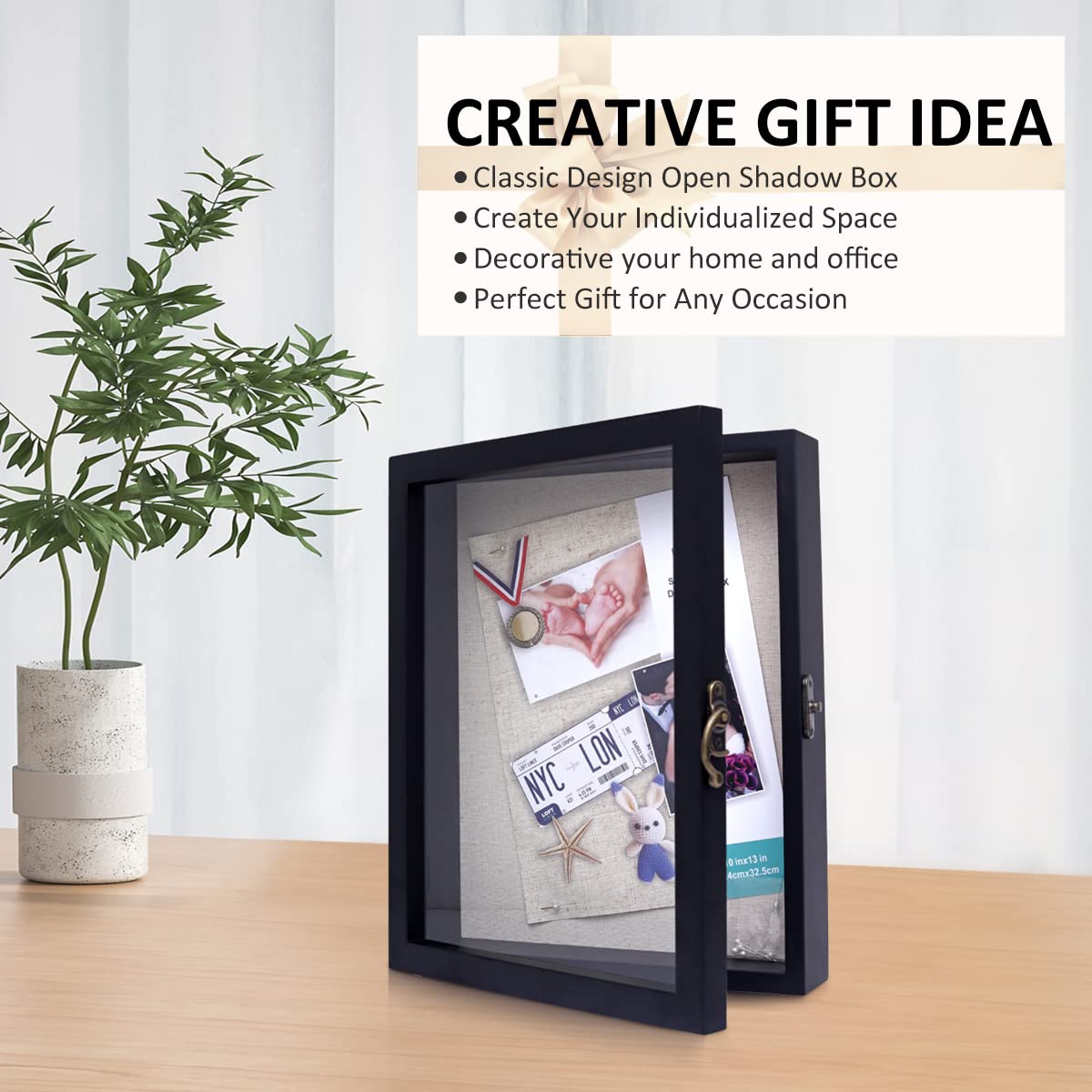 11x14 Shadow Box Display Case - Black Wood Memory Box with Linen Back & HD Plexiglass Window Door - Perfect for Keepsakes, Memorabilia, Wedding Favors, and Home Decor Display