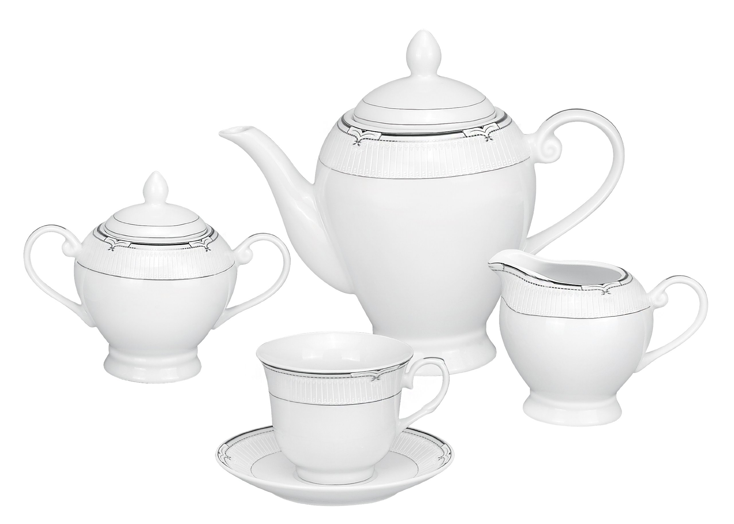 Lorren Home Trends 57-Piece Porcelain Dinnerware Set - Rio Collection, Service for 8 People, Elegant Dinner Plates, Bowls & Cups - Perfect for Family Dinners, Holiday Entertaining & Restaurant Use