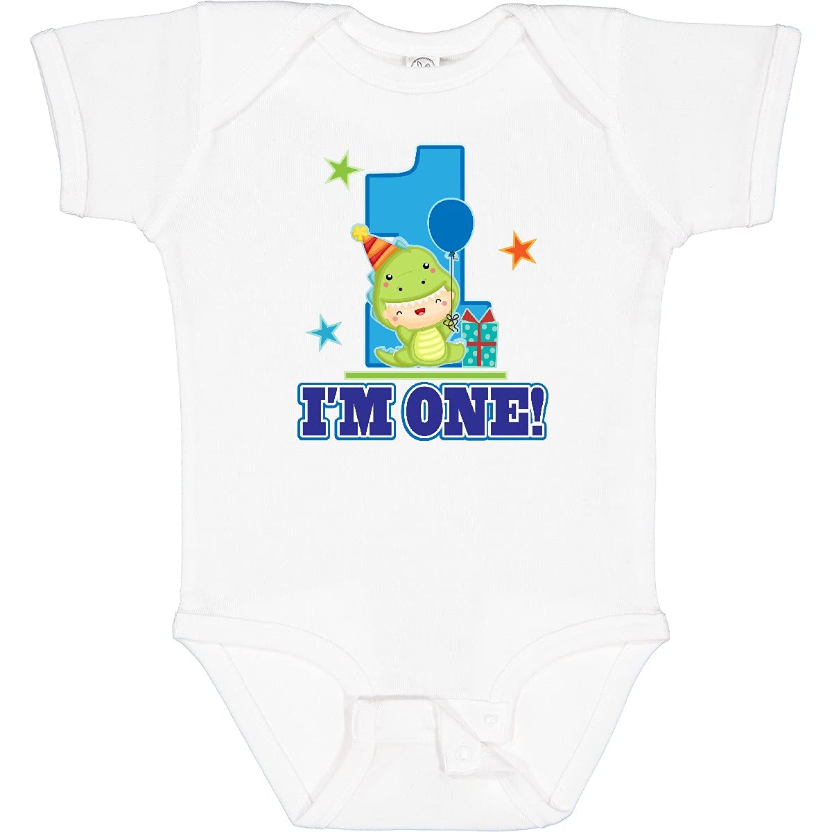 Inktastic First Birthday Dinosaur Balloon Baby Bodysuit - Cute Dino Themed Outfit for 1-Year-Old Boys & Girls - Perfect for Birthday Parties, Photo Shoots & Special Occasions