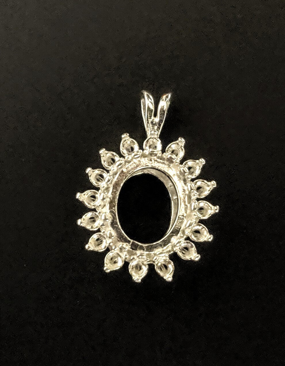 8x6mm or 10x8mm Oval Cabochon Sterling Silver/14K Gold Cluster Pendant Setting - Jewelry Making Supplies for DIY Necklaces & Handmade Gifts