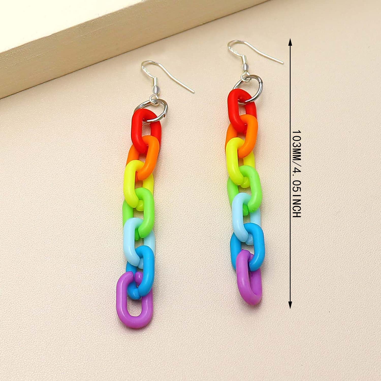 Handmade Lightweight Rainbow Resin Chain Earrings - Colorful Acrylic Dangle Jewelry for Women | Boho Chic, Party & Everyday Wear Accessories