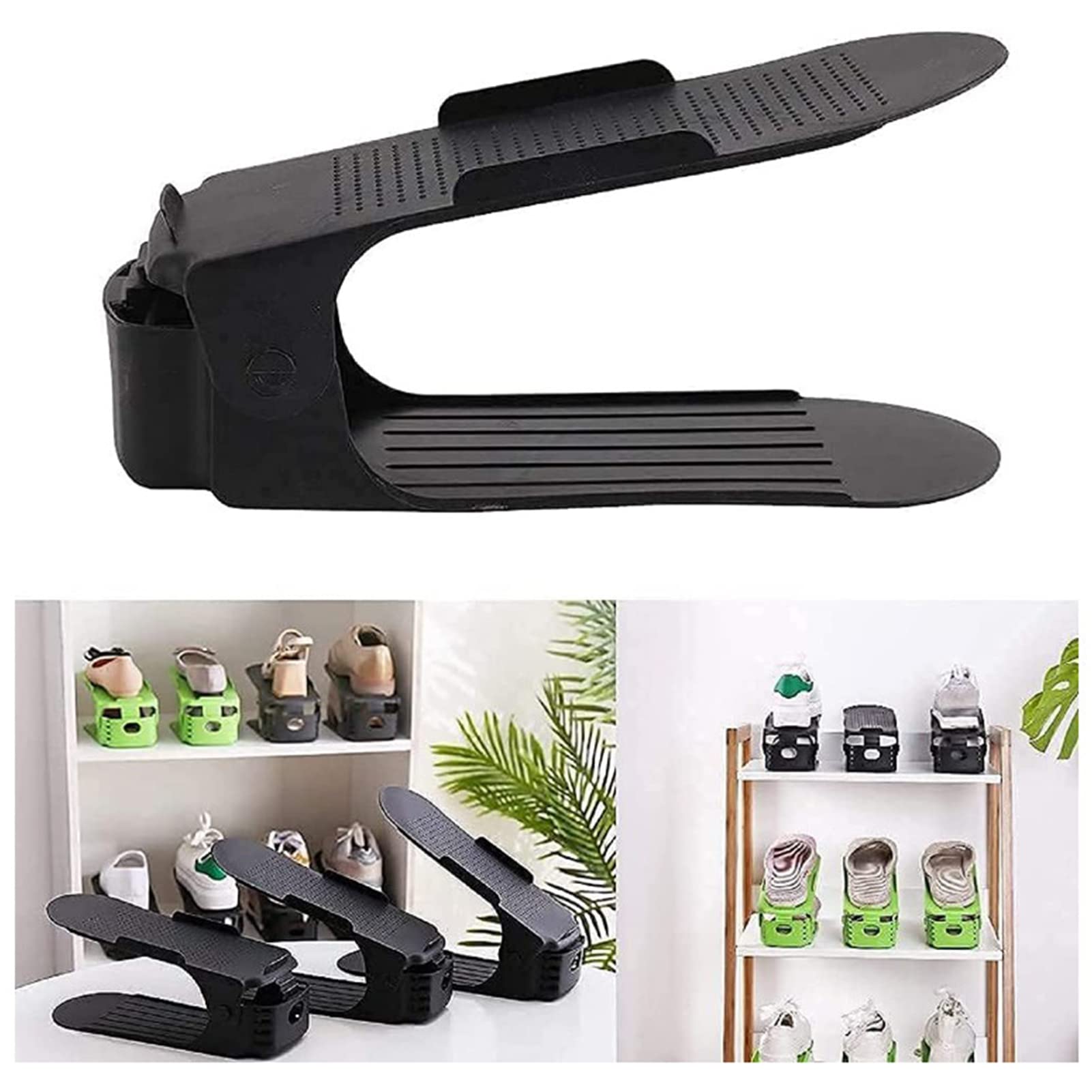 Adjustable Shoe Stacker Organizer - Space Saving Stackable Shoe Rack for Closet Storage - Black Shoe Shelf for Sneakers, Heels & Boots - Perfect for Small Closets, Dorm Rooms & Apartment Organization