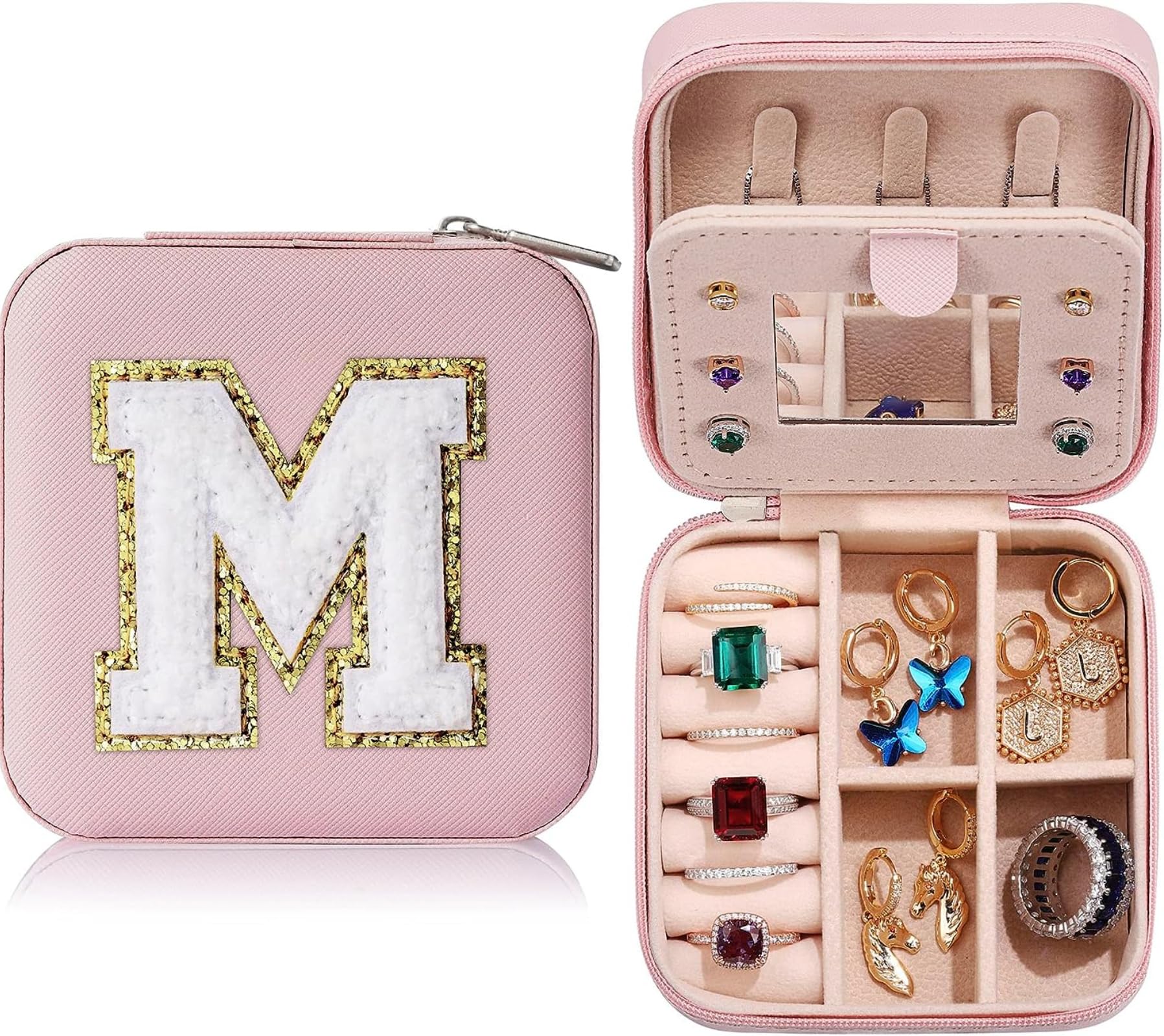 Mini Jewelry Box with Built-in Mirror - Portable Travel Jewelry Organizer for Earrings, Necklaces & Accessories - Perfect Gift for Women & Girls - Ideal for Travel, Home Storage & Gift Giving