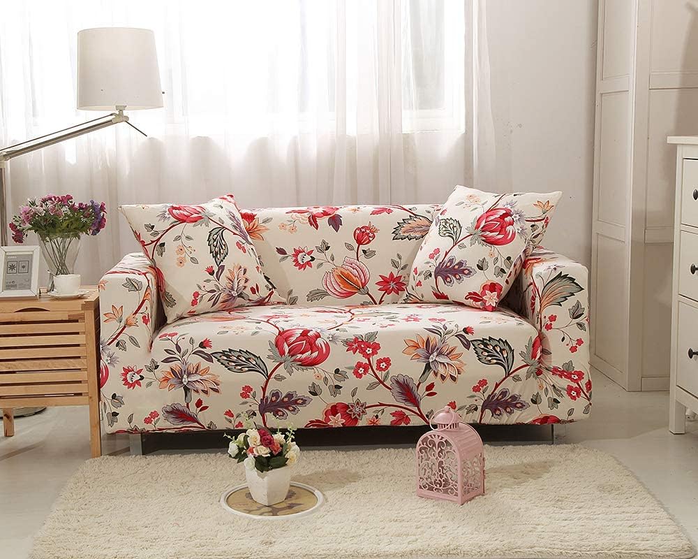 Stretch Printed Couch Cover for 2 Seater Sofa - Patterned Loveseat Slipcover with Non-Slip Design - Perfect for Living Room, Apartment & Home Decor (QAN, 2 Seater/Loveseat)