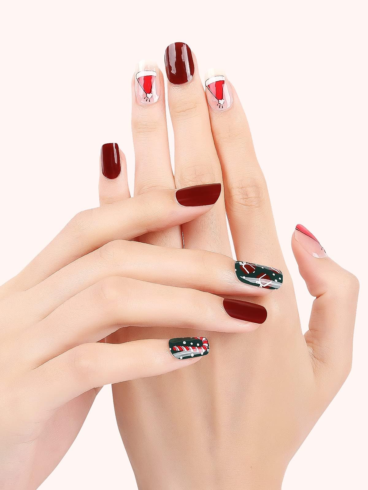 Festive Christmas Gel Nail Strips - Red & Green Holiday Nail Polish Stickers with Transparent Designs | Full Cover Nail Wraps Kit for Women & Girls (Includes Nail File, Stick & Seal) | Perfect for Xmas Parties, Gift Giving, Nail Art | Great for Holiday Gatherings, Office Celebrations, Family Reunions & DIY Home Manicures | Ideal for Christmas Decorations, Festive Nail Designs, Holiday Photos, and Seasonal Celebrations