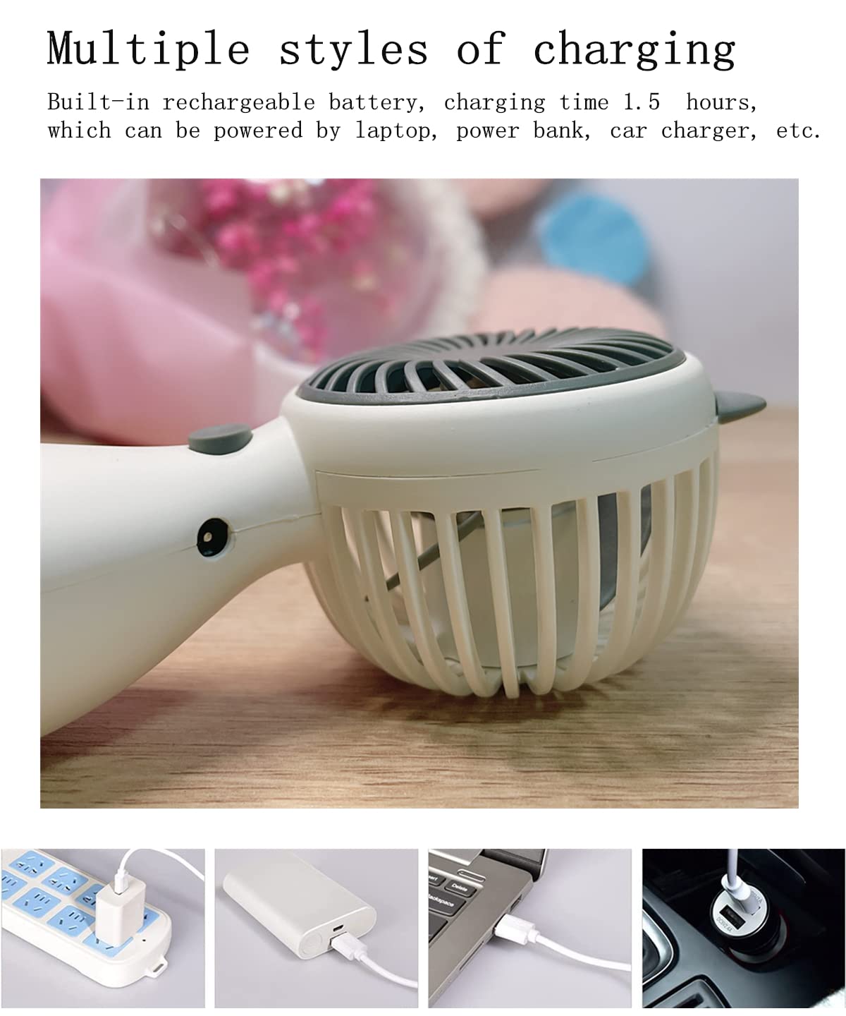 Handheld Mini Fan - Portable USB Rechargeable Personal Cooling Fan with Strong Wind, Quiet Operation & Lanyard - Perfect for Office, Travel, Outdoor Activities & Home Use (White)