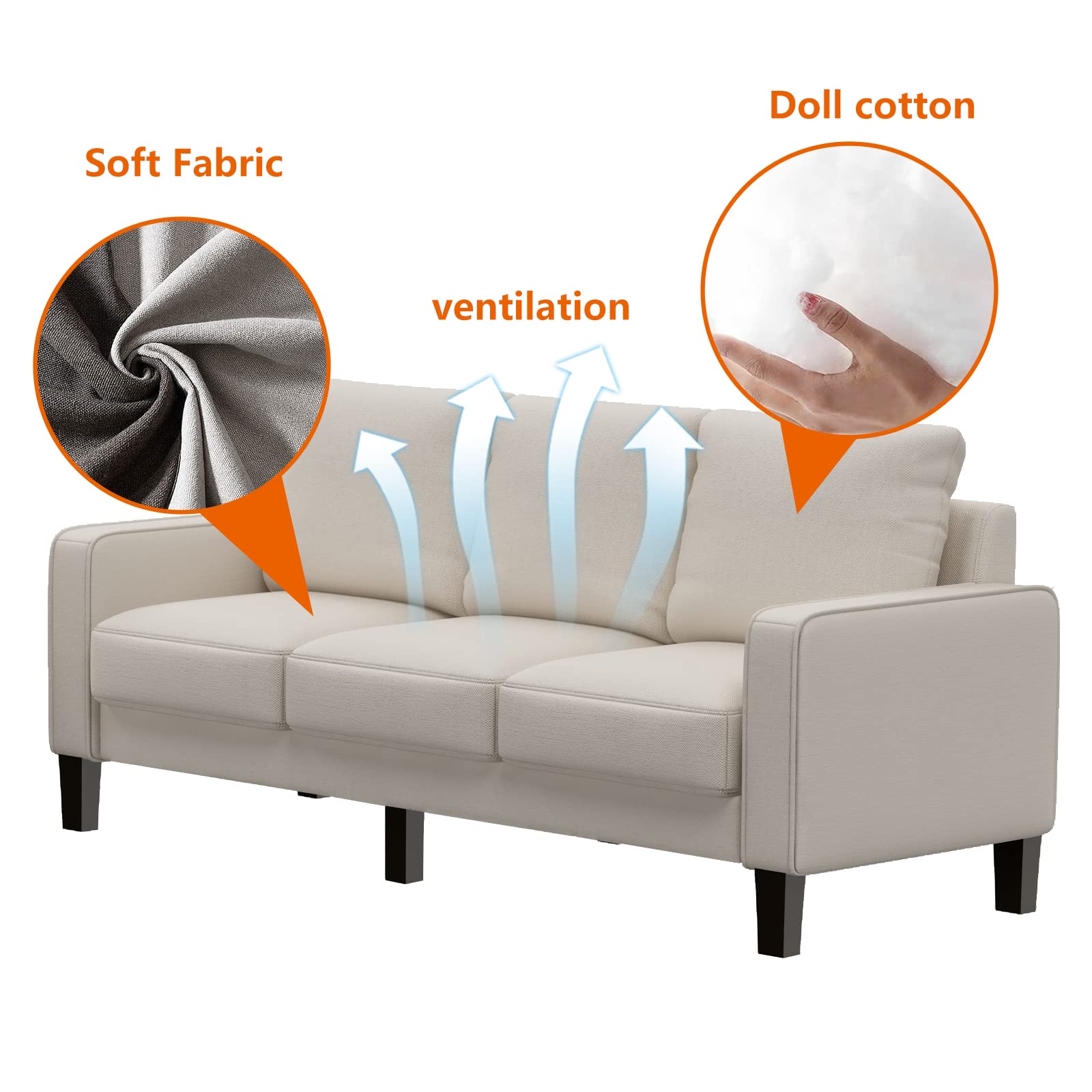 Modern Convertible Sofa Couch with Linen Fabric & 6.7