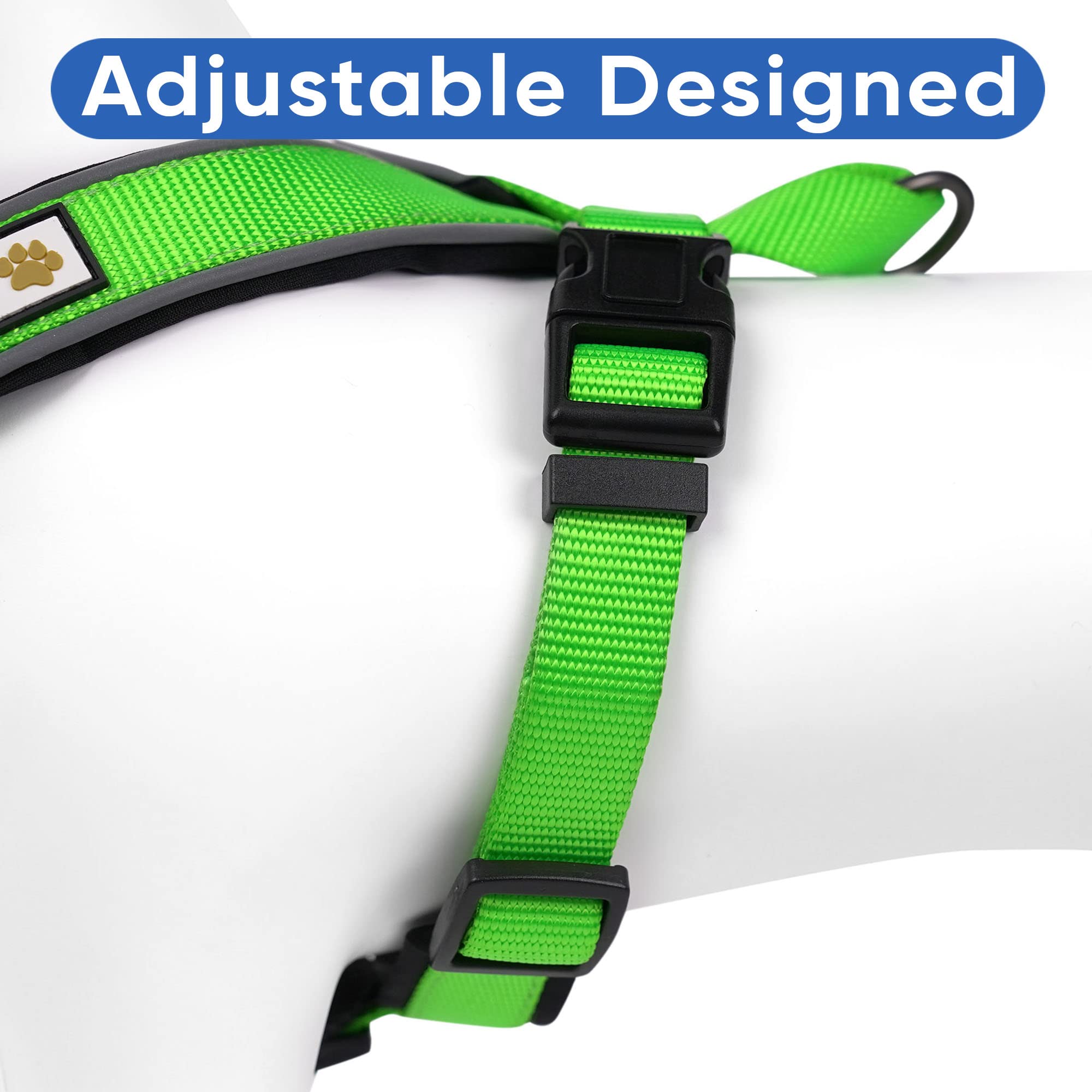 Pawtitas Reflective Padded Dog Harness - Comfortable & Adjustable Pet Vest for Walking, Running & Night Safety (Small, Green) - Perfect for Outdoor Adventures & Daily Walks