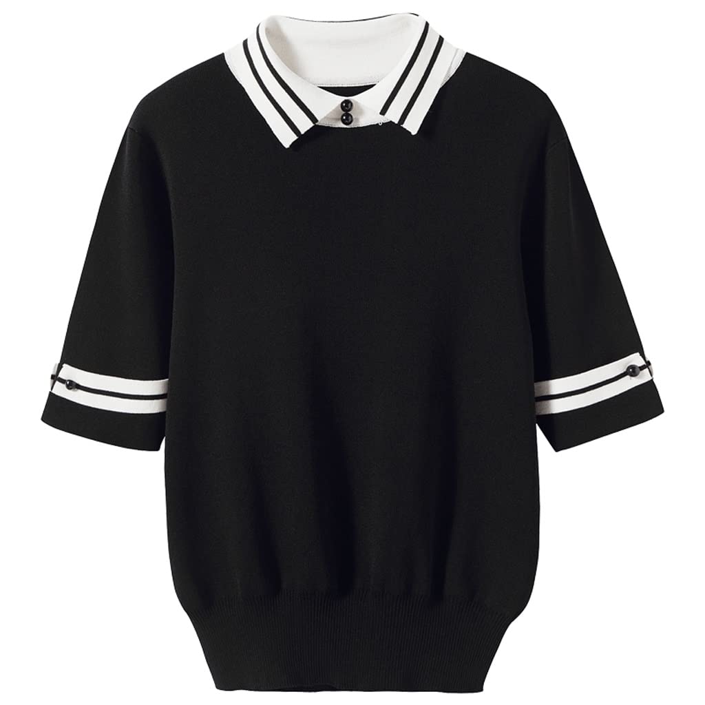LEIGE Women's Summer Spring Pullover Sweater - Loose Fit Solid Color Puff Sleeve O-Neck Top (Black, XX-Large) | Casual Wear, Office Outfits & Weekend Comfort