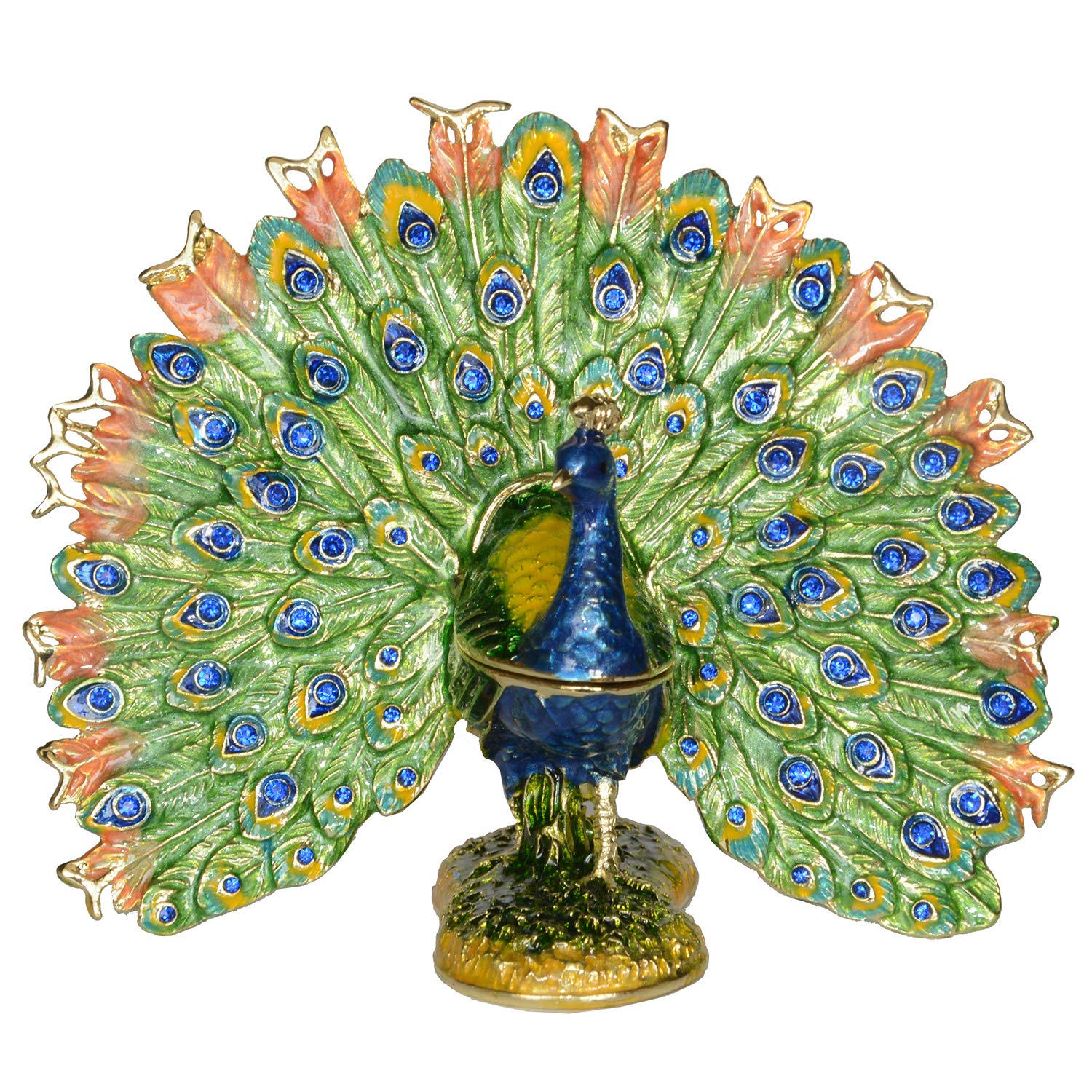 Hand-Painted Peacock Jewelry Box with Hinged Lid - Decorative Trinket Box for Earrings & Rings - Elegant Bird Figurine Collectible for Home Decor, Gift Giving & Vanity Organizer