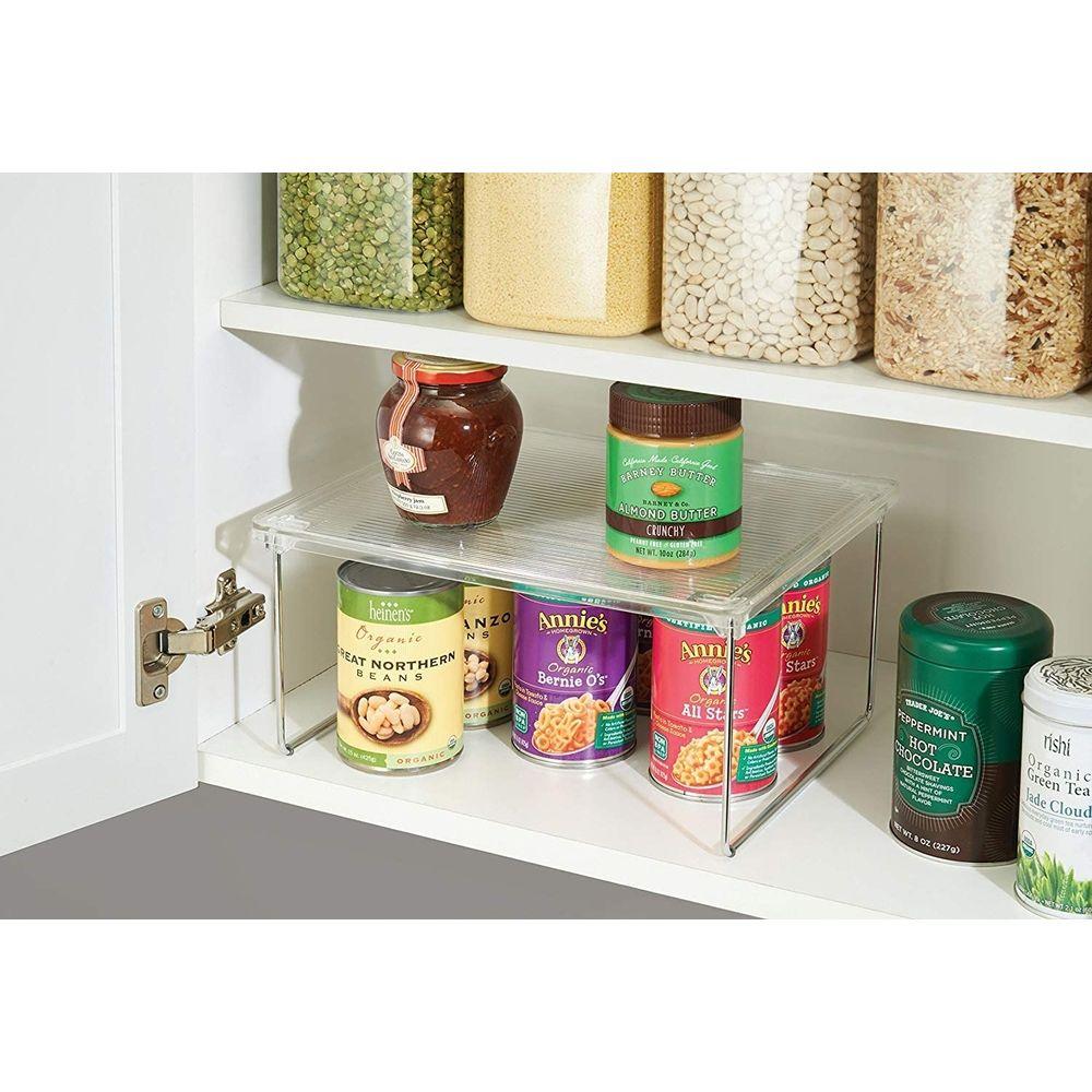 iDesign Linus Collapsible Pantry Cabinet Shelf - Clear Plastic Organizer for Kitchen, Bathroom & Closet Storage - Space Saving Foldable Shelves for Spices, Canned Goods & Toiletries