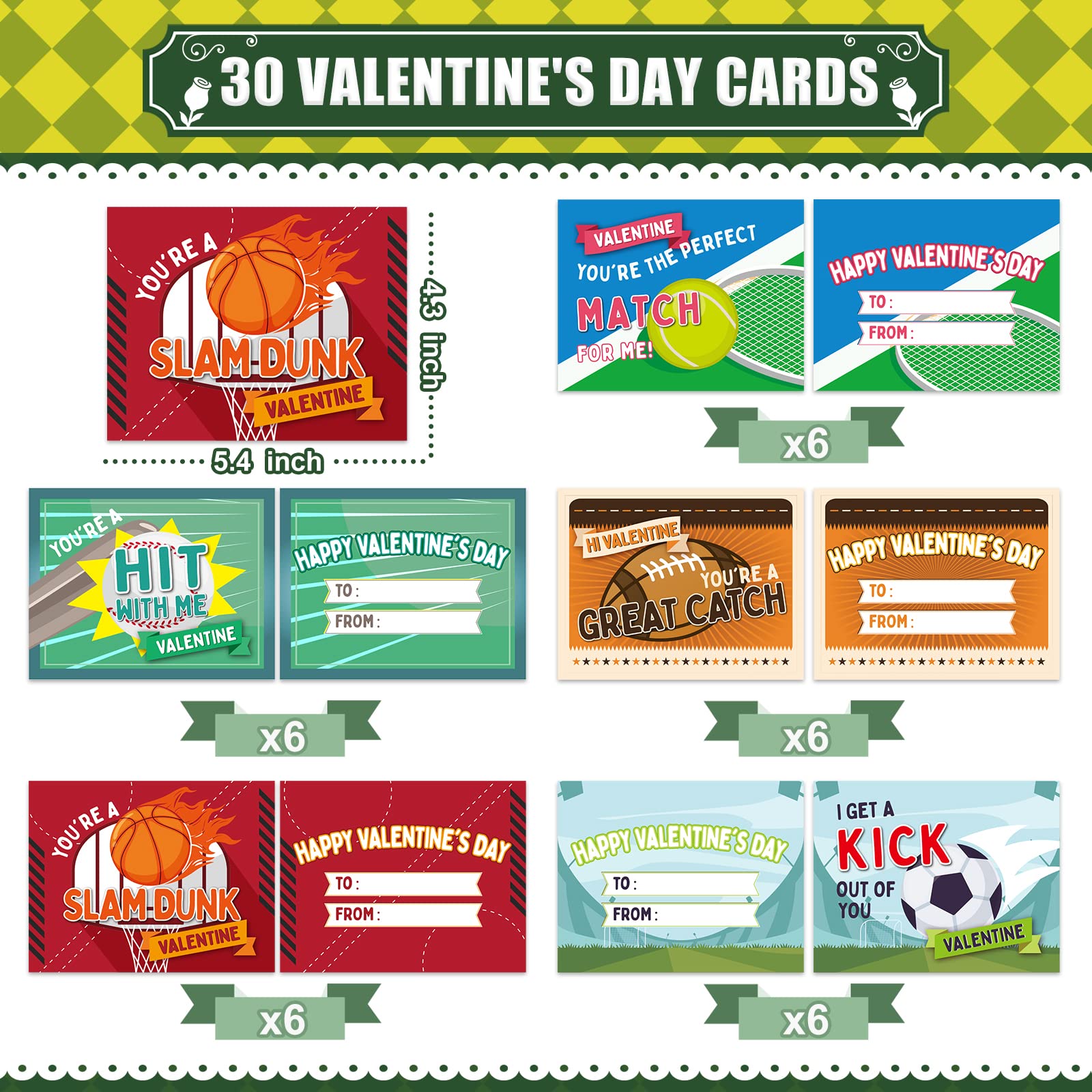 30 Pack Valentine's Day Cards for Kids with Mini Squeeze Foam Sports Balls - Classroom Valentine's Gifts Exchange, Party Favors & Prizes for School Kids - Perfect for Valentine's Day Celebrations, Classroom Activities & Party Games