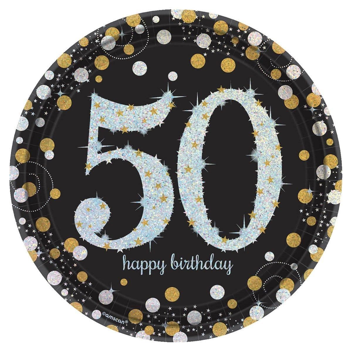 50th Anniversary Sparkling Celebrity Round Plates - 9 Inch Disposable Dinner Plates (8-Pack) - Perfect for Birthday Parties, Weddings & Special Events