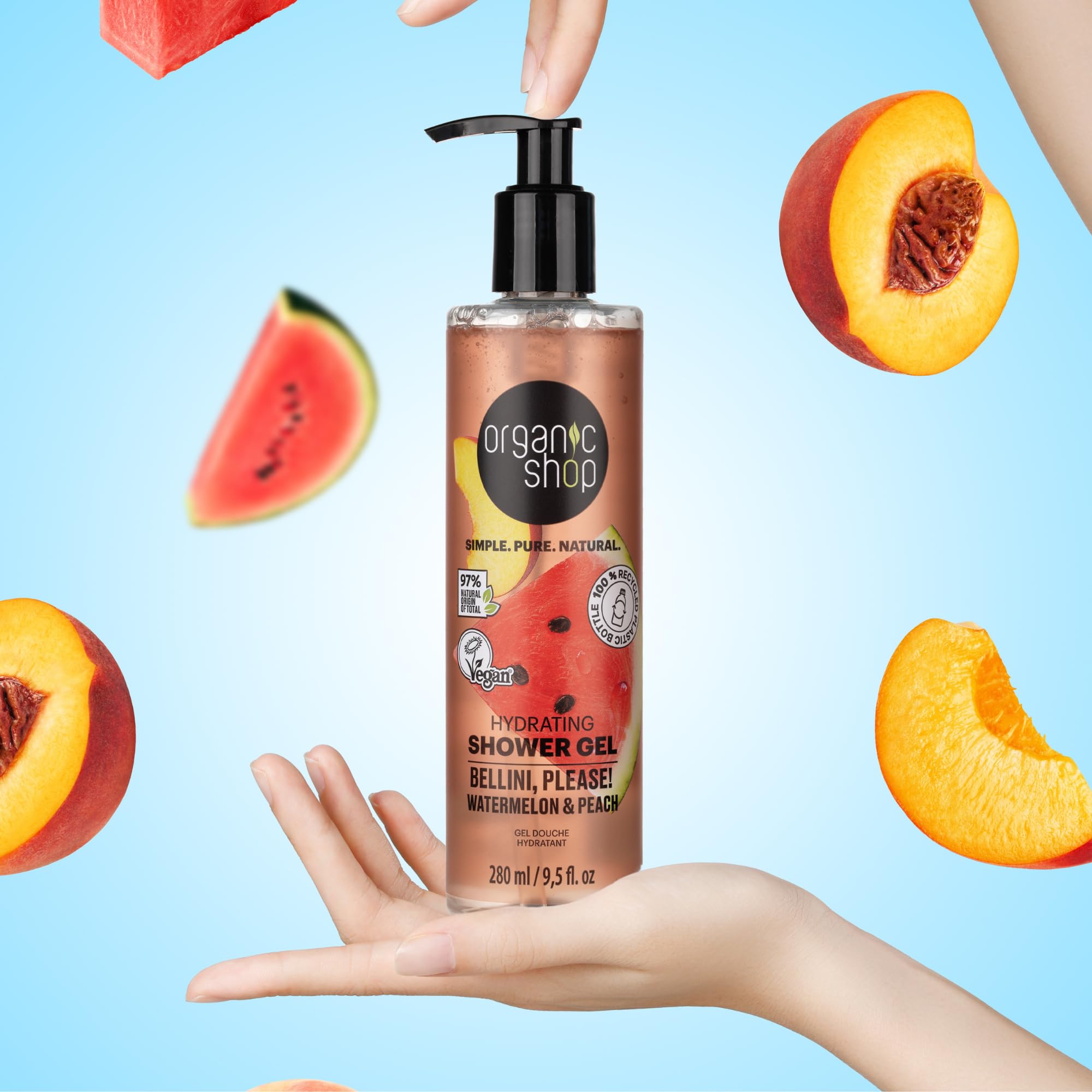 Watermelon & Peach Body Wash - Hydrating Shower Gel for Dry Skin | 100% Vegan & Organic Deep Moisturizing Cleanser | Nourishing Body Wash 9.5 Fl Oz | Perfect for Daily Shower & Spa Day Relaxation