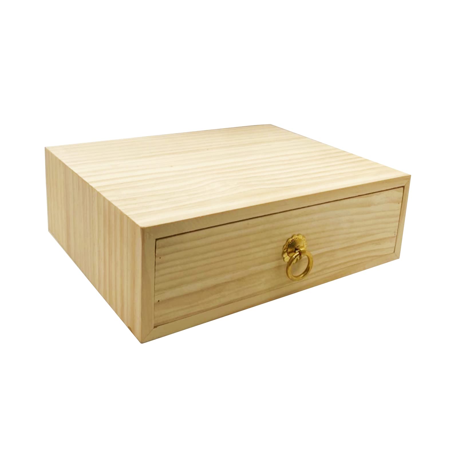 Natural Wooden Storage Box with Drawers - Wooden Desk Organizer & Jewelry Organizer with Metal Handle - Home Office & Craft Tabletop Storage Solution - Perfect for Organizing Stationery, Jewelry, Makeup & Small Accessories (1 Layer)