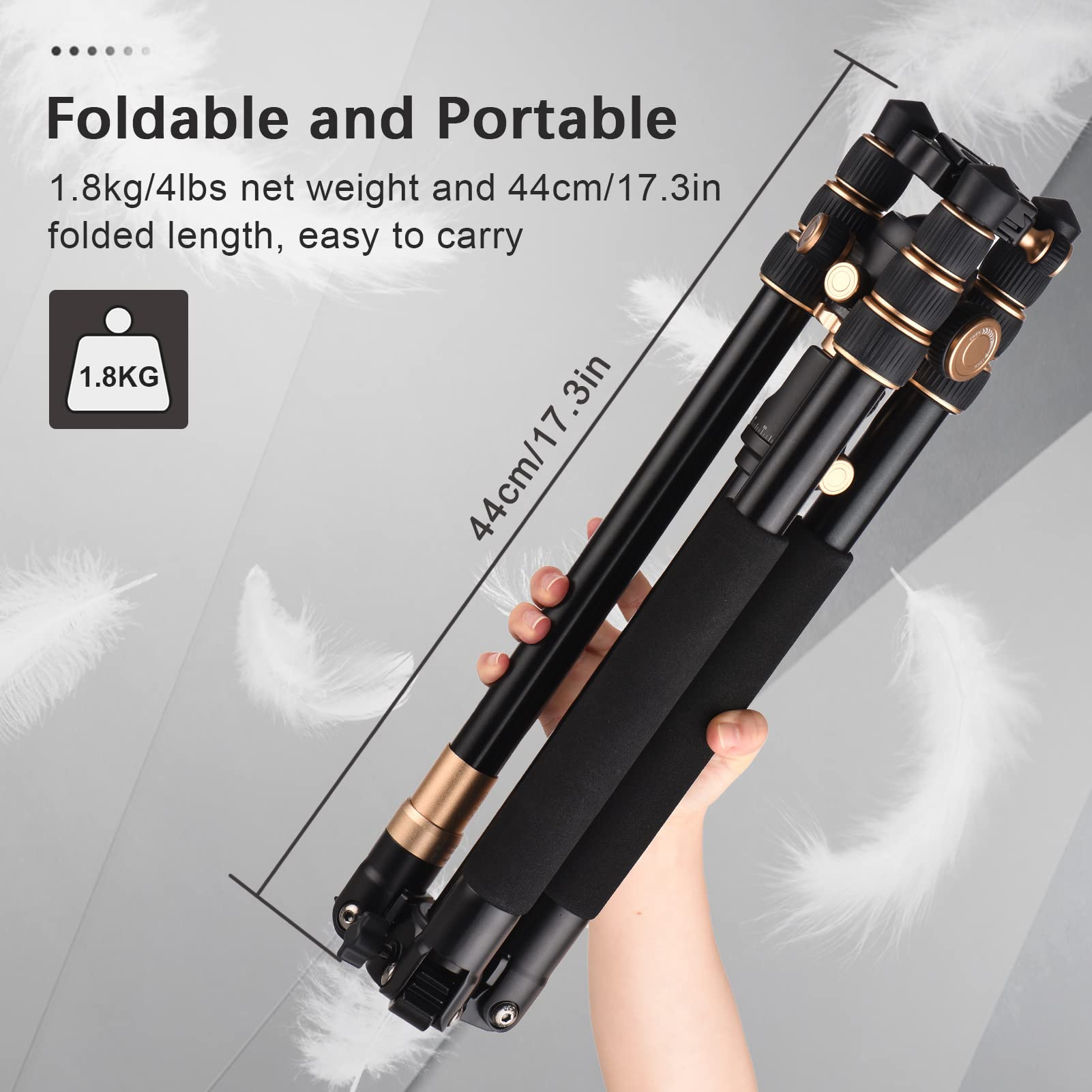 Jemora 72.4 Inch Aluminum Alloy Camera Tripod Stand - Portable DSLR Tripod with 360° Ballhead, 17.6lbs Load Capacity for Photography & Videography - Perfect for Travel, Vlogging, and Outdoor Shooting