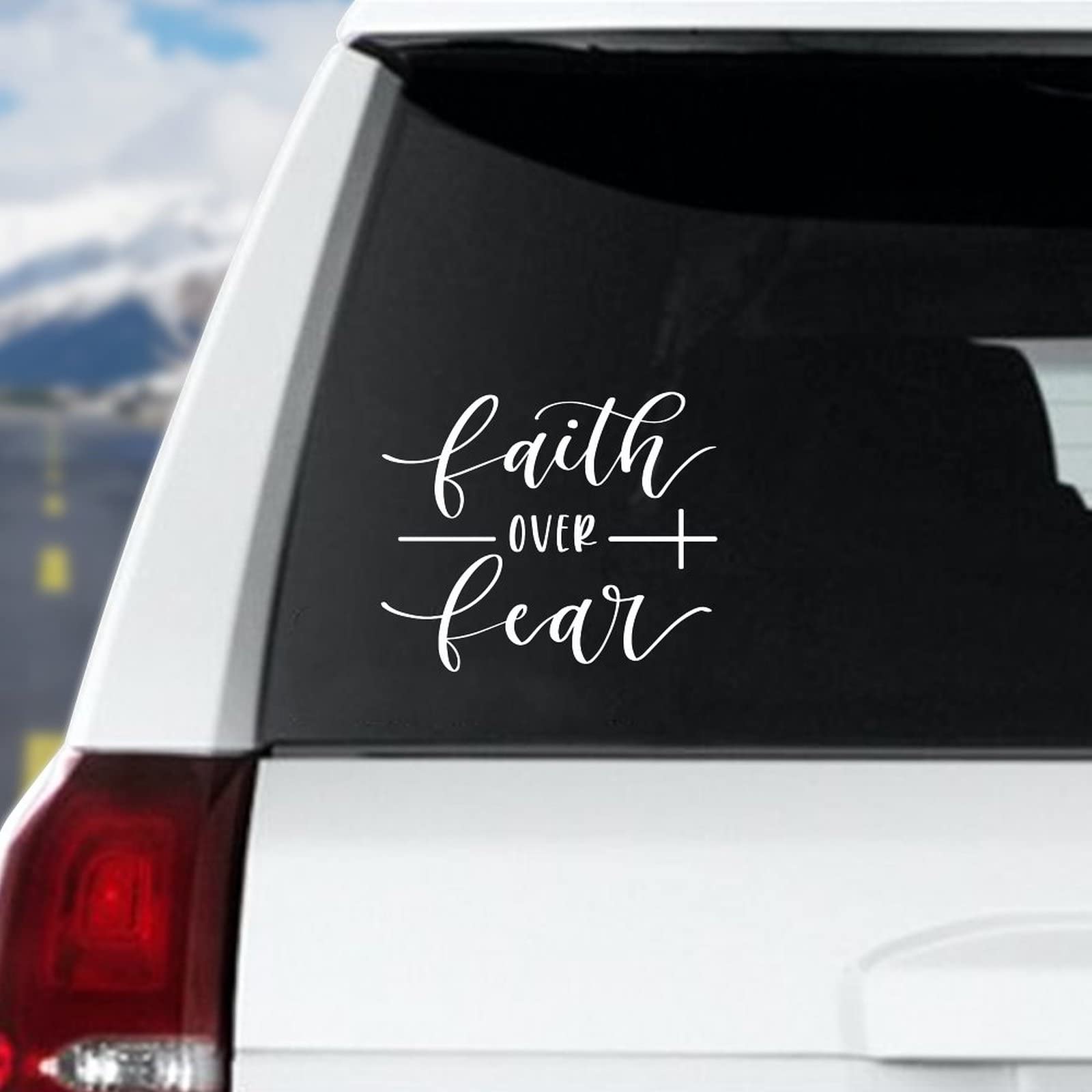Faith Over Fear Car Decals - Bible Verse Vinyl Stickers for Cars, Trucks, Windows & Laptops - Religious Christian Stickers with 'God Bless' Message - Waterproof Bumper Decals for Daily Inspiration & Spiritual Protection
